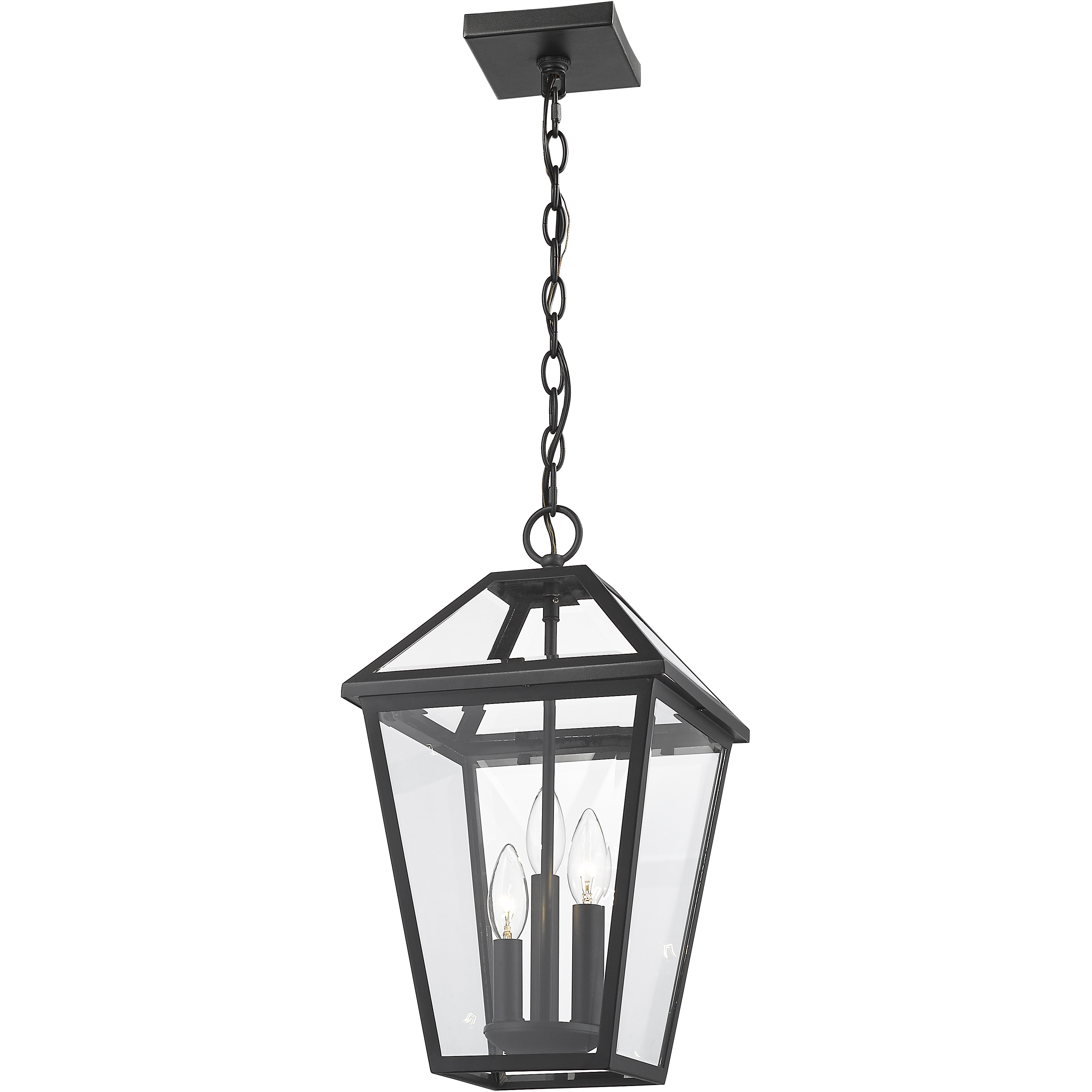 Talbot 3 Light 10 inch Black Outdoor Chain Mount Ceiling Fixture in Clear Beveled Glass