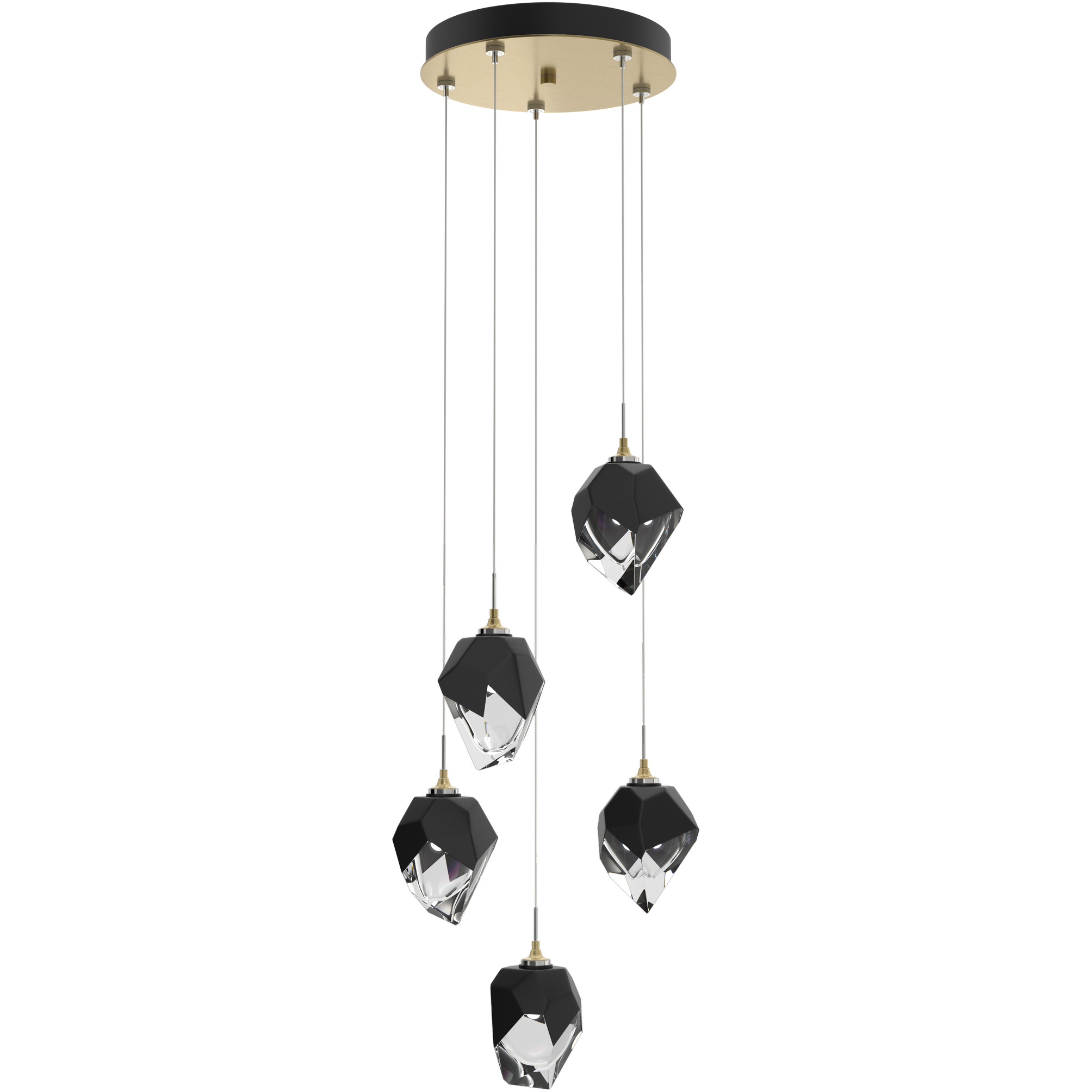 Chrysalis 5 Light 15.4 inch Modern Brass Pendant Ceiling Light in Black Crystal, Long