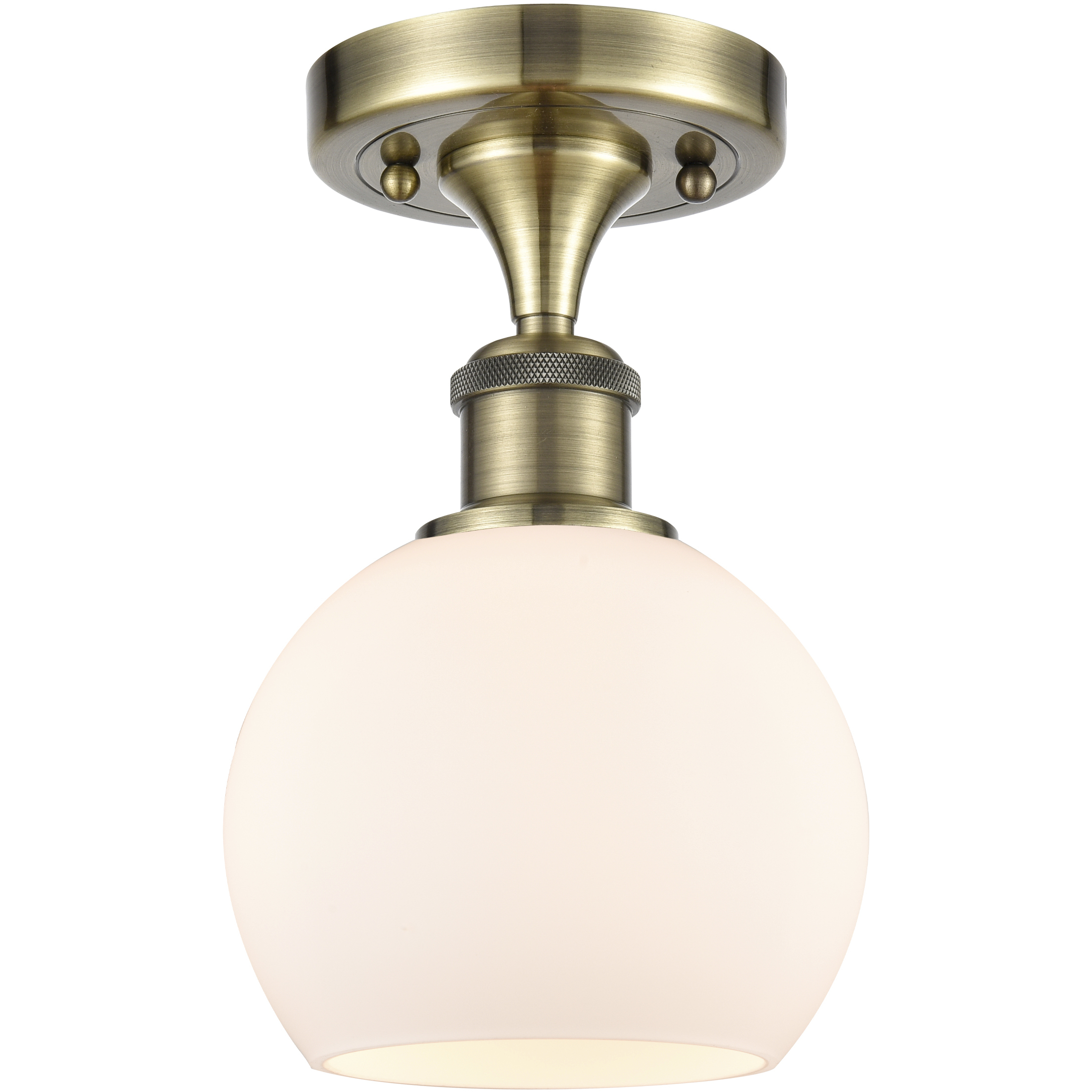Athens 1 Light 6 inch Antique Brass Semi-Flush Mount Ceiling Light in Matte White Glass