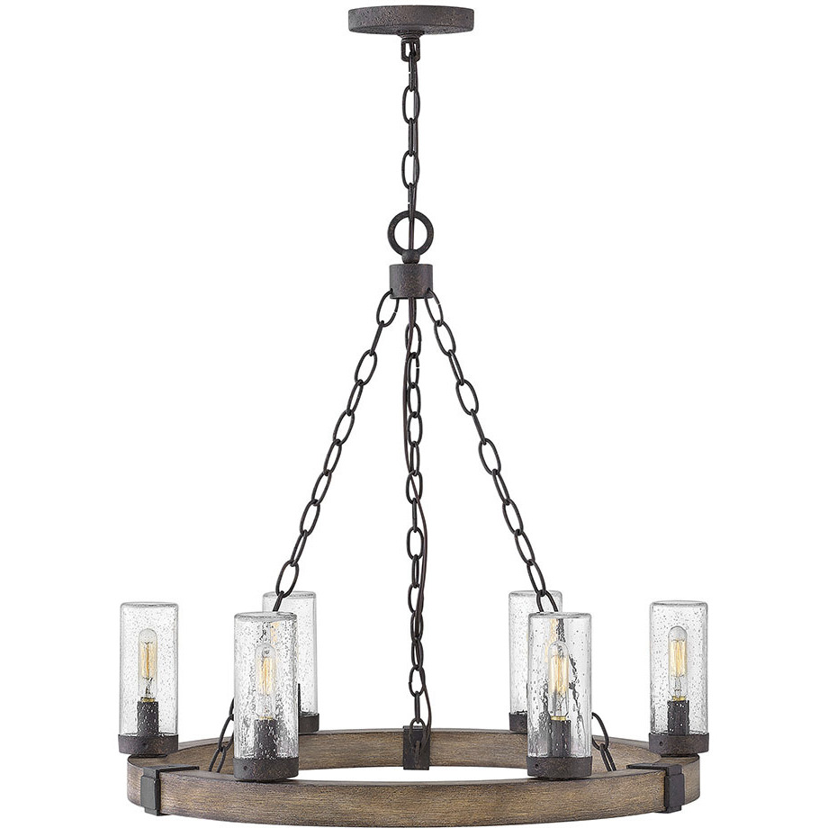 Open Air Sawyer 6 Light 24 inch Sequoia with Iron Rust Outdoor Hanging in Non-LED