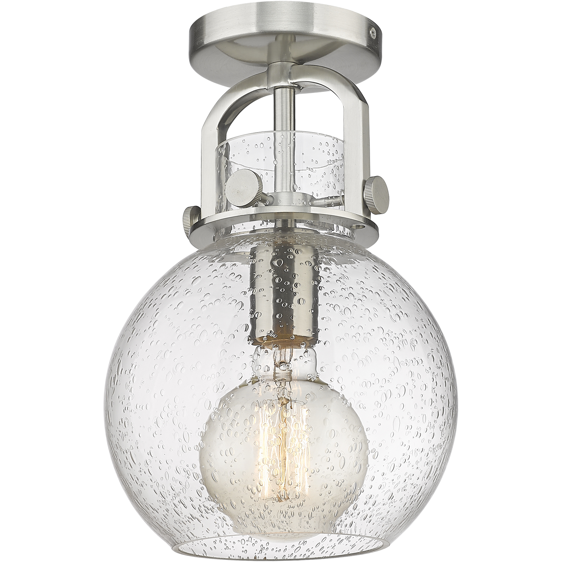 Newton Sphere 1 Light 8 inch Satin Nickel Flush Mount Ceiling Light in Seedy Glass