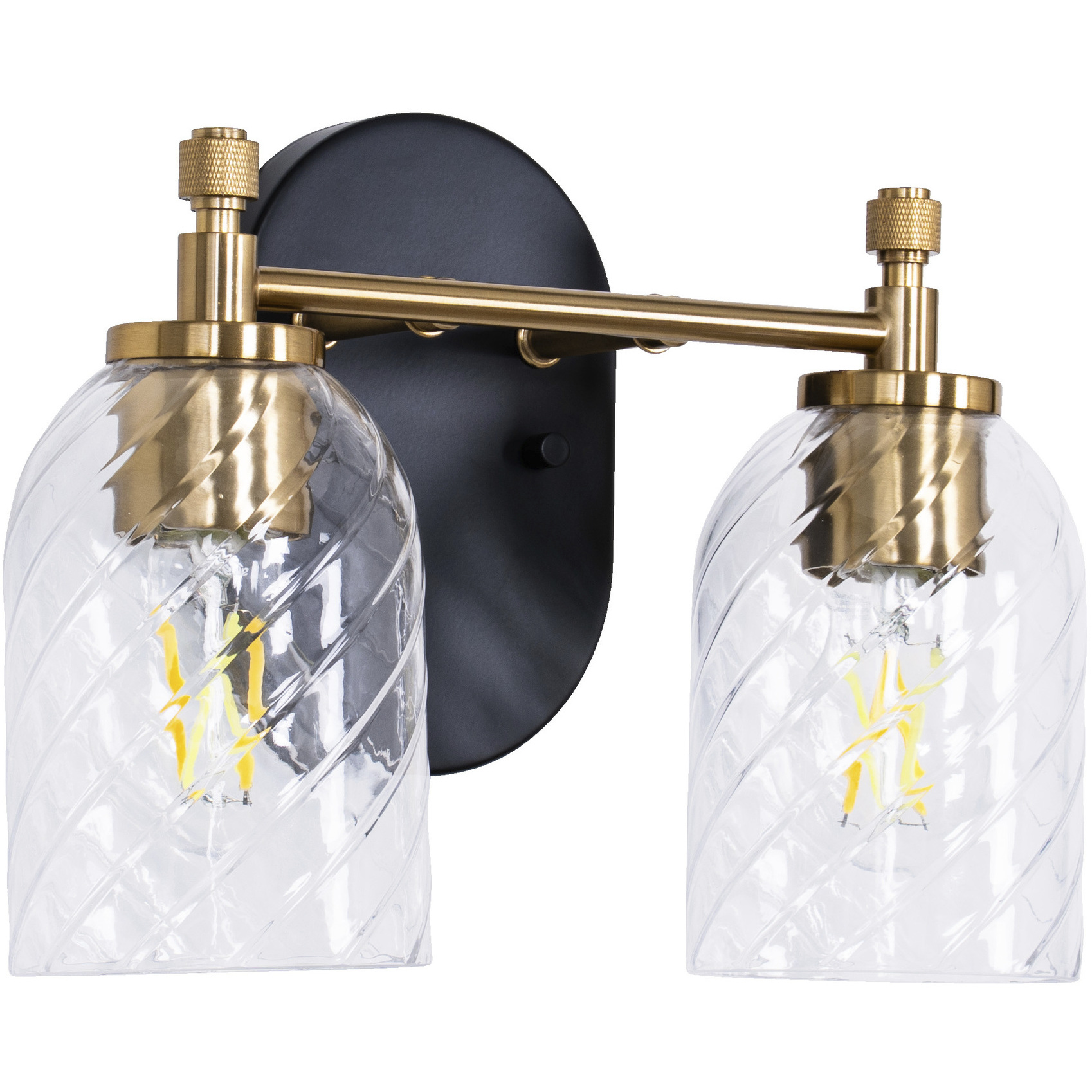 Council 2 Light 12.25 inch Flat Black/Satin Brass Vanity Light Wall Light in Clear Swirl Textured Glass
