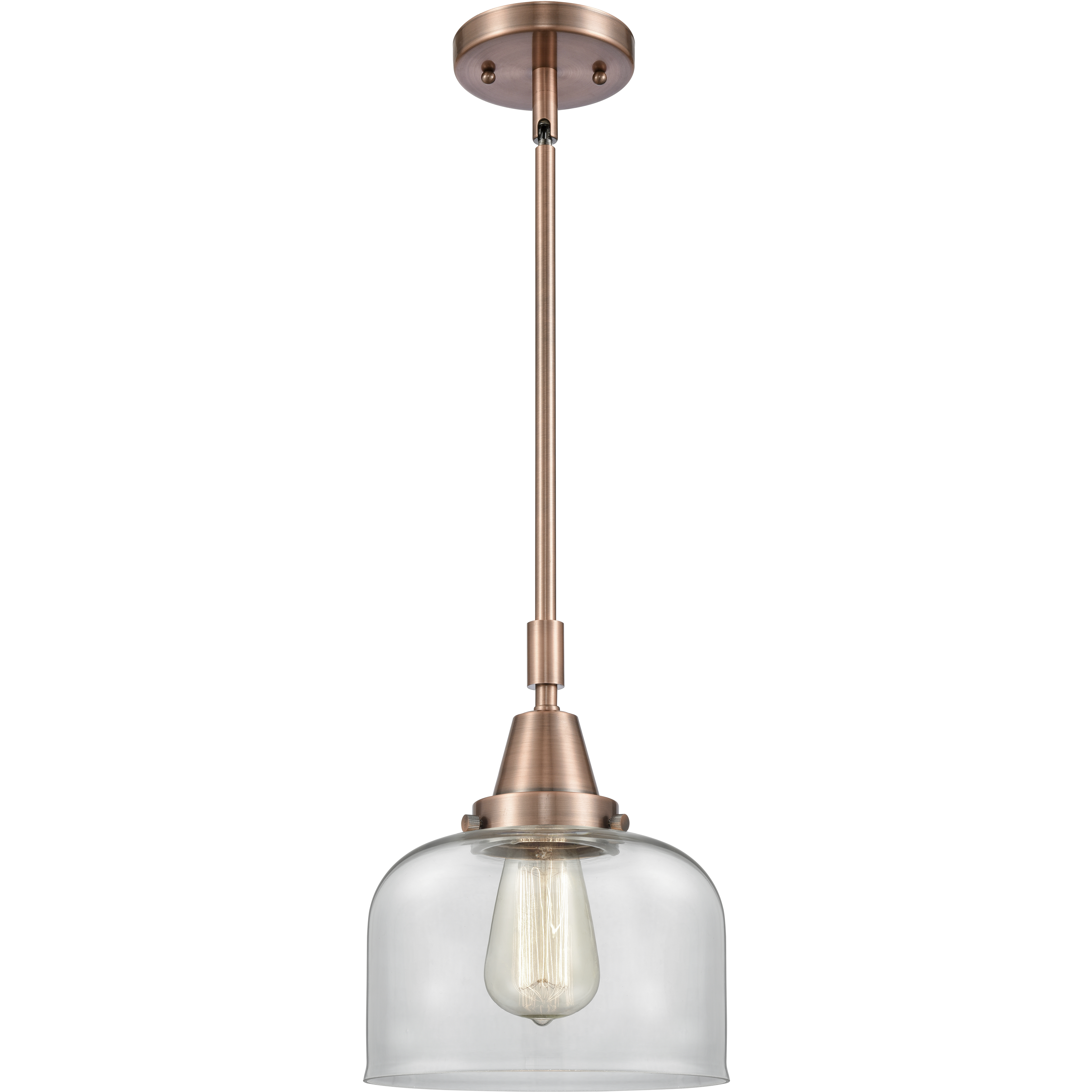 Franklin Restoration Large Bell LED 8 inch Antique Copper Mini Pendant Ceiling Light in Clear Glass