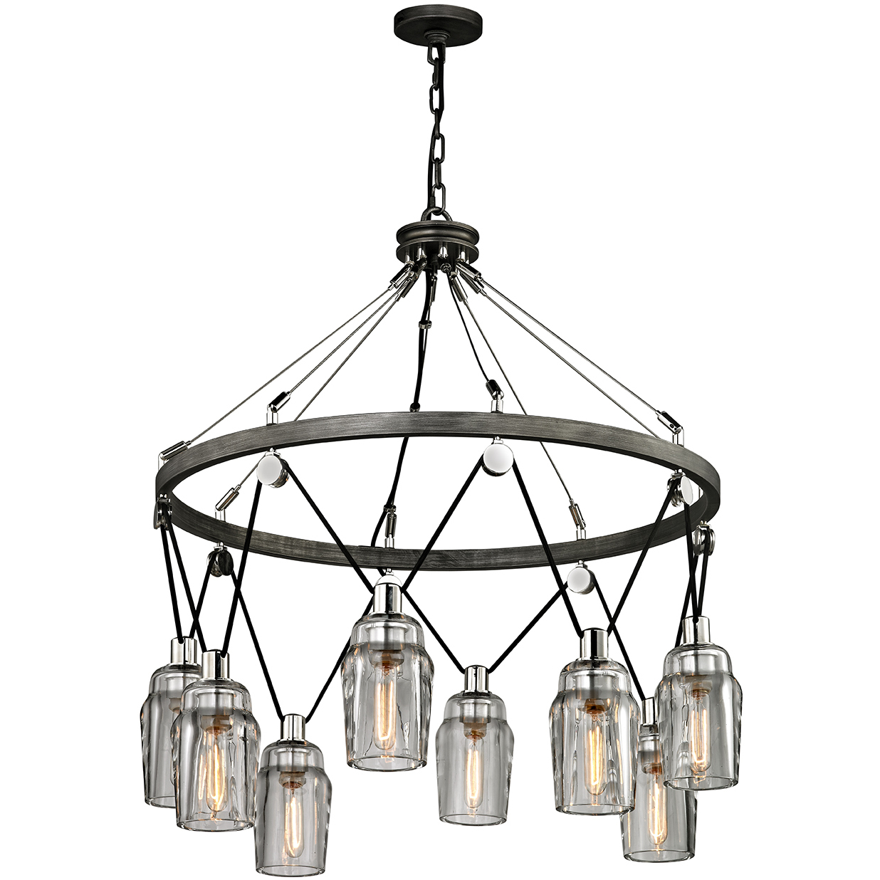 Citizen 8 Light 33.75 inch Graphite And Polished Nickel Chandelier Ceiling Light, Clear Pressed Glass