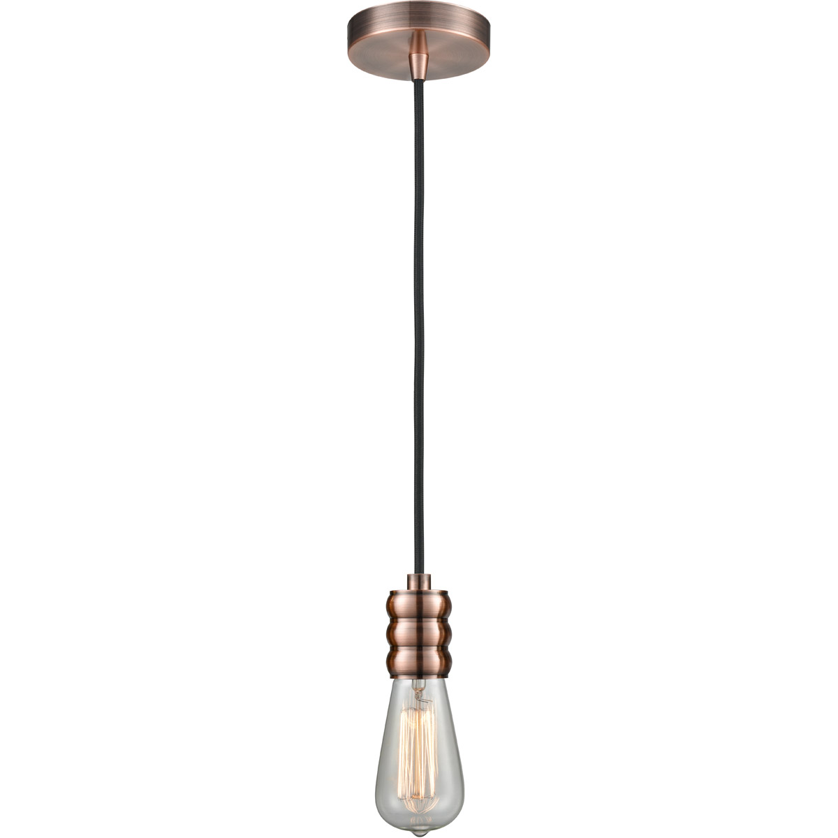 Gatsby Bare Bulb 1 Light 2 inch Antique Copper Mini Pendant Ceiling Light in Black, Gatsby