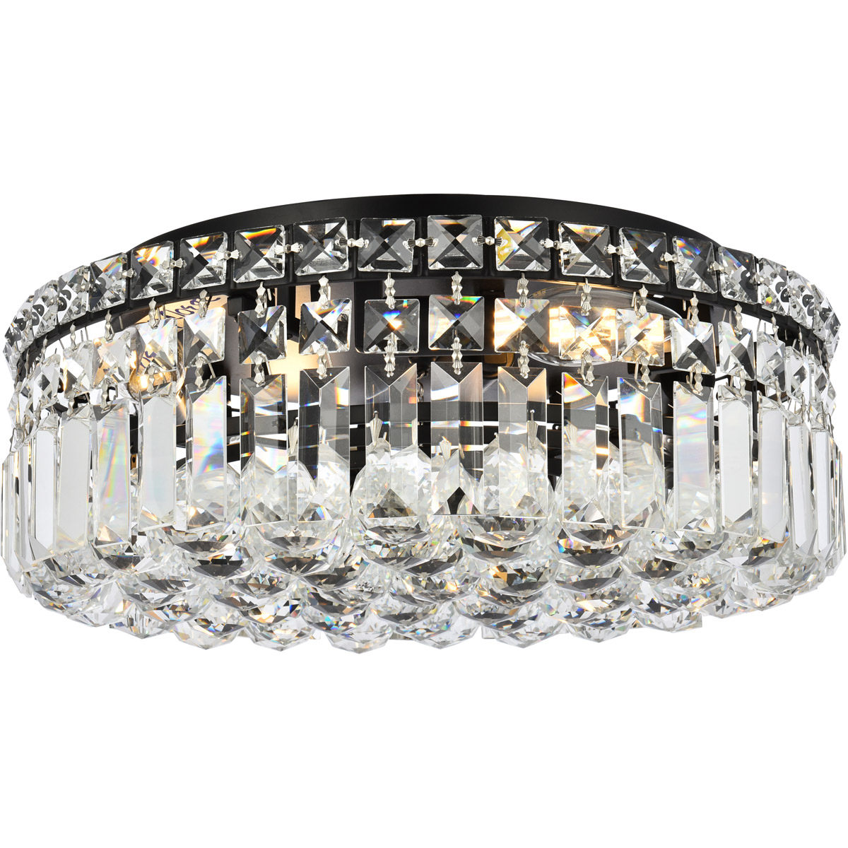 Maxime 5 Light 16 inch Black and Clear Flush Mount Ceiling Light in Royal Cut