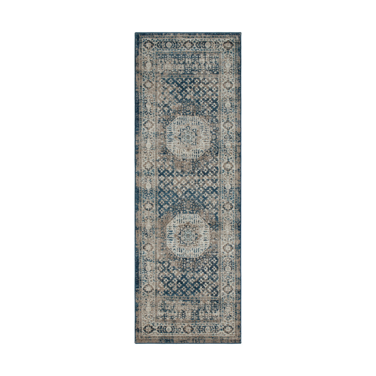 Napea 91 X 31 inch Navy/Cream/Taupe Rugs, Polypropylene