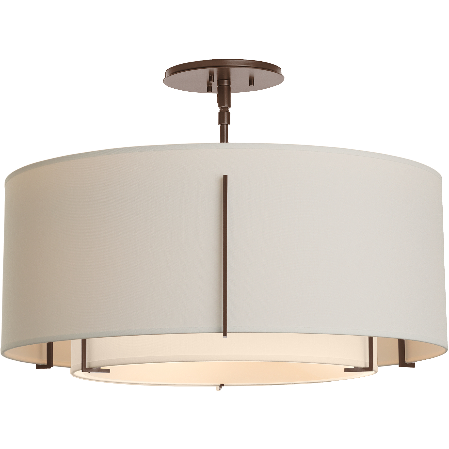 Exos 3 Light 22.9 inch Bronze Semi-Flush Ceiling Light in Natural Anna/Flax