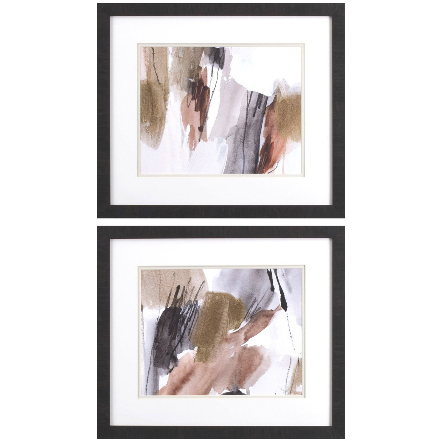 Antique Gold Black and White and Neutral and Pink Framed Art, Propac