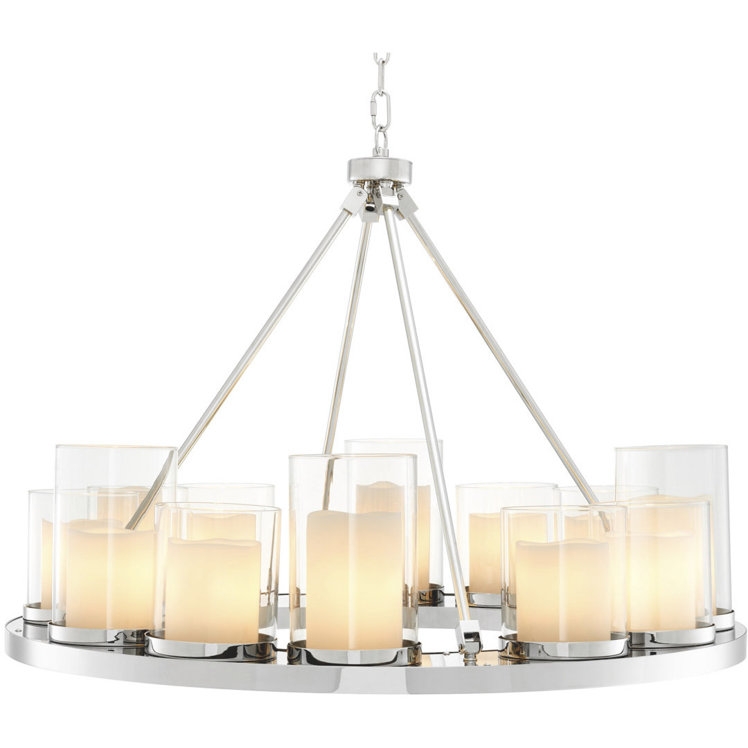 Summit 12 Light 35.43 inch Polished Stainless Steel and Clear Glass and Including Faux Candle Shades Chandelier Ceiling Light