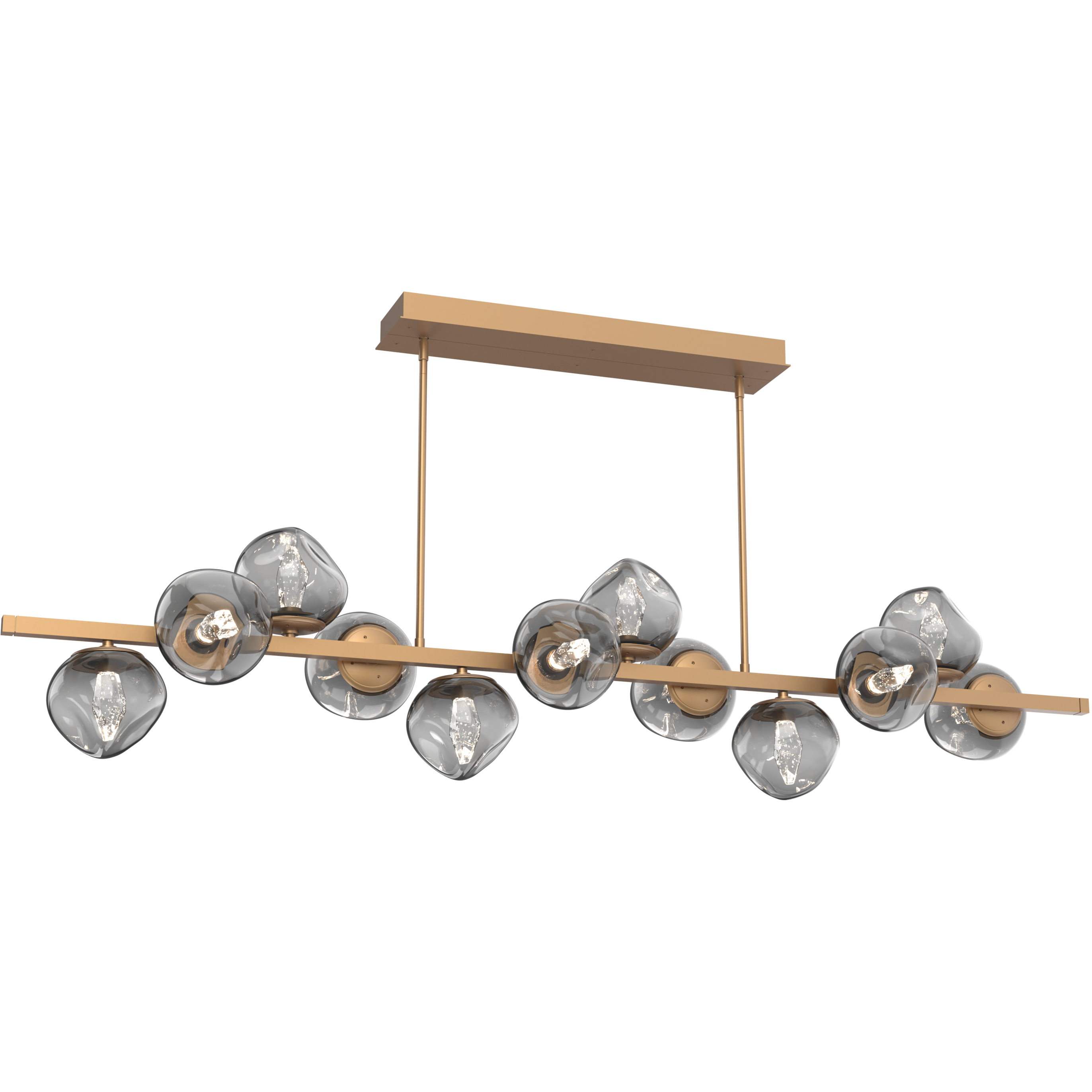 Luna LED 72 inch Novel Brass Chandelier Ceiling Light in 3000K LED, Geo Inner - Smoke Outer, Twisted Branch