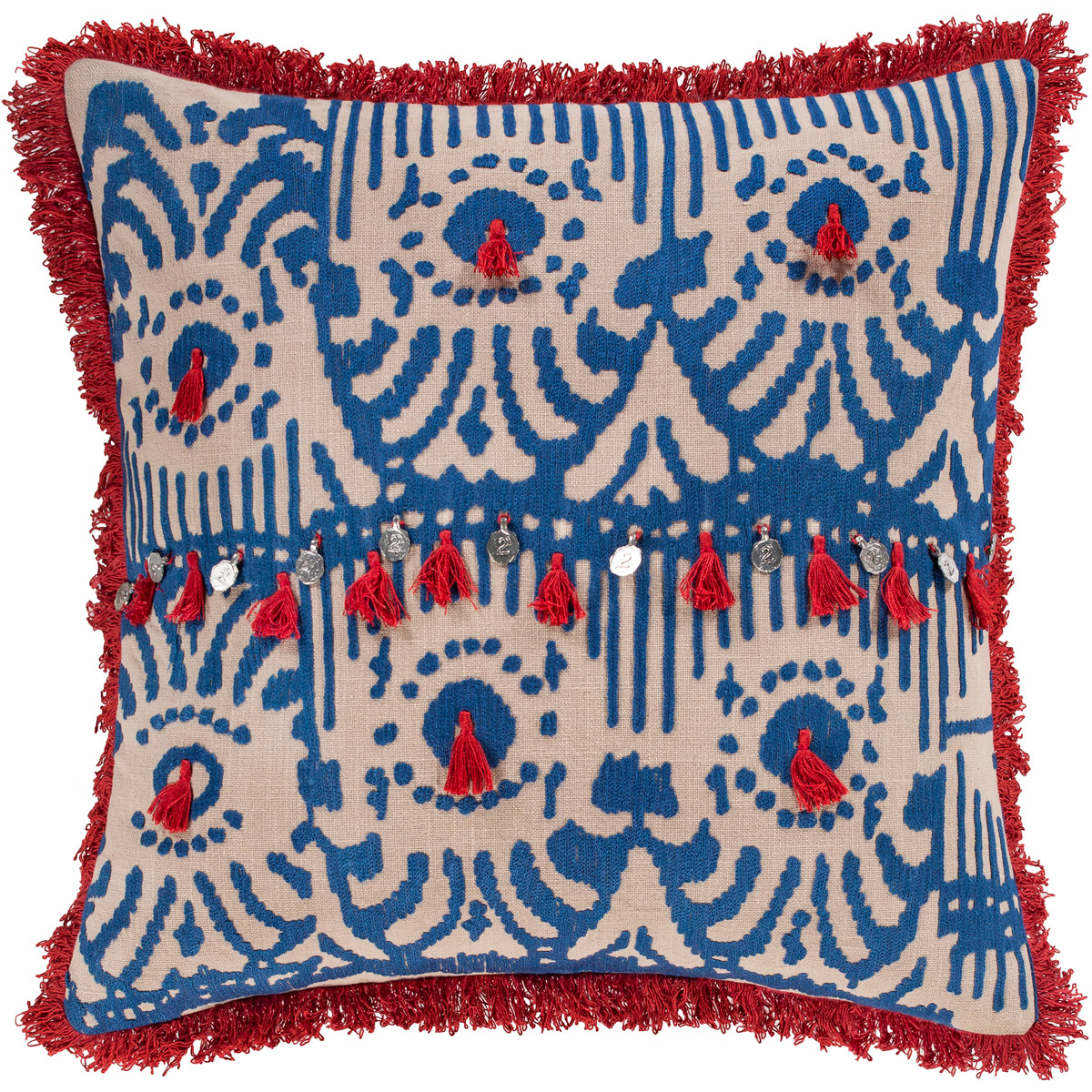 Walai 20 X 20 inch Bright Red/Ivory/Dark Blue/Khaki Pillow Kit, Square