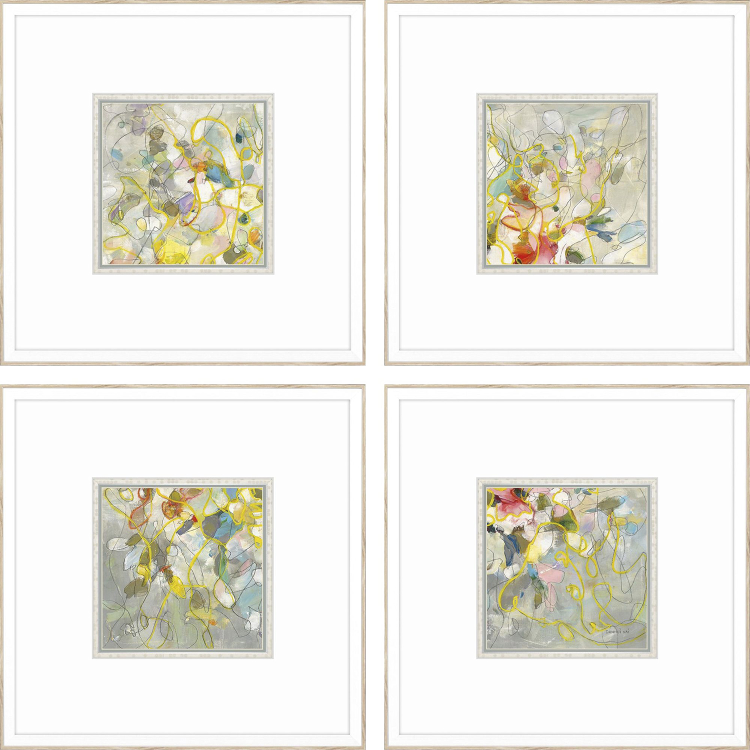 Strings of Lights Gray and Blue and Pink and Yellow Framed Art