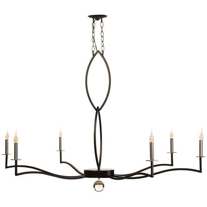 New Traditional 6 Light Matte Black and Raw Steel Chandelier Ceiling Light