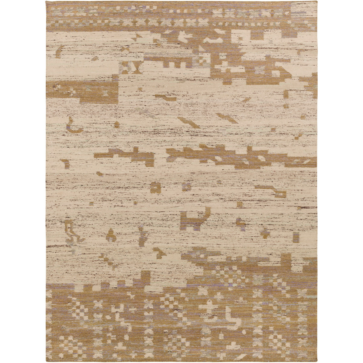 Rustic 132 X 96 inch Tan, Dark Green, Taupe, Lavender, Dark Brown Rug
