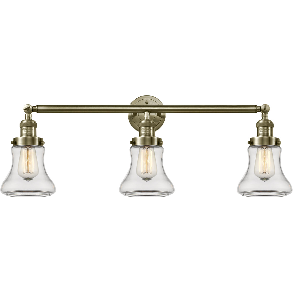 Franklin Restoration Bellmont 3 Light 30 inch Antique Brass Bath Vanity Light Wall Light in Incandescent, Clear Glass, Franklin Restoration