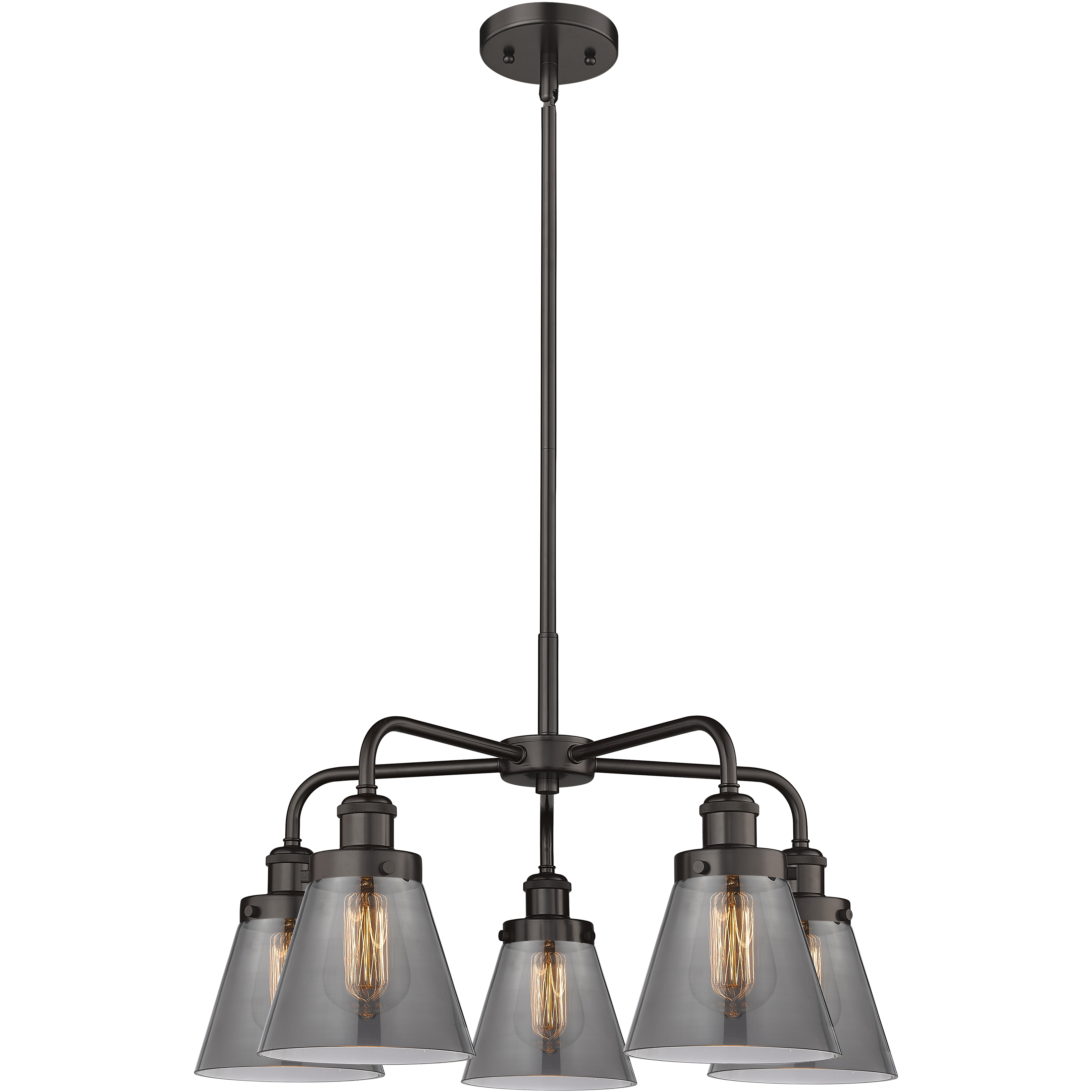 Cone 5 Light 24.25 inch Oil Rubbed Bronze Chandelier Ceiling Light in Plated Smoke Glass