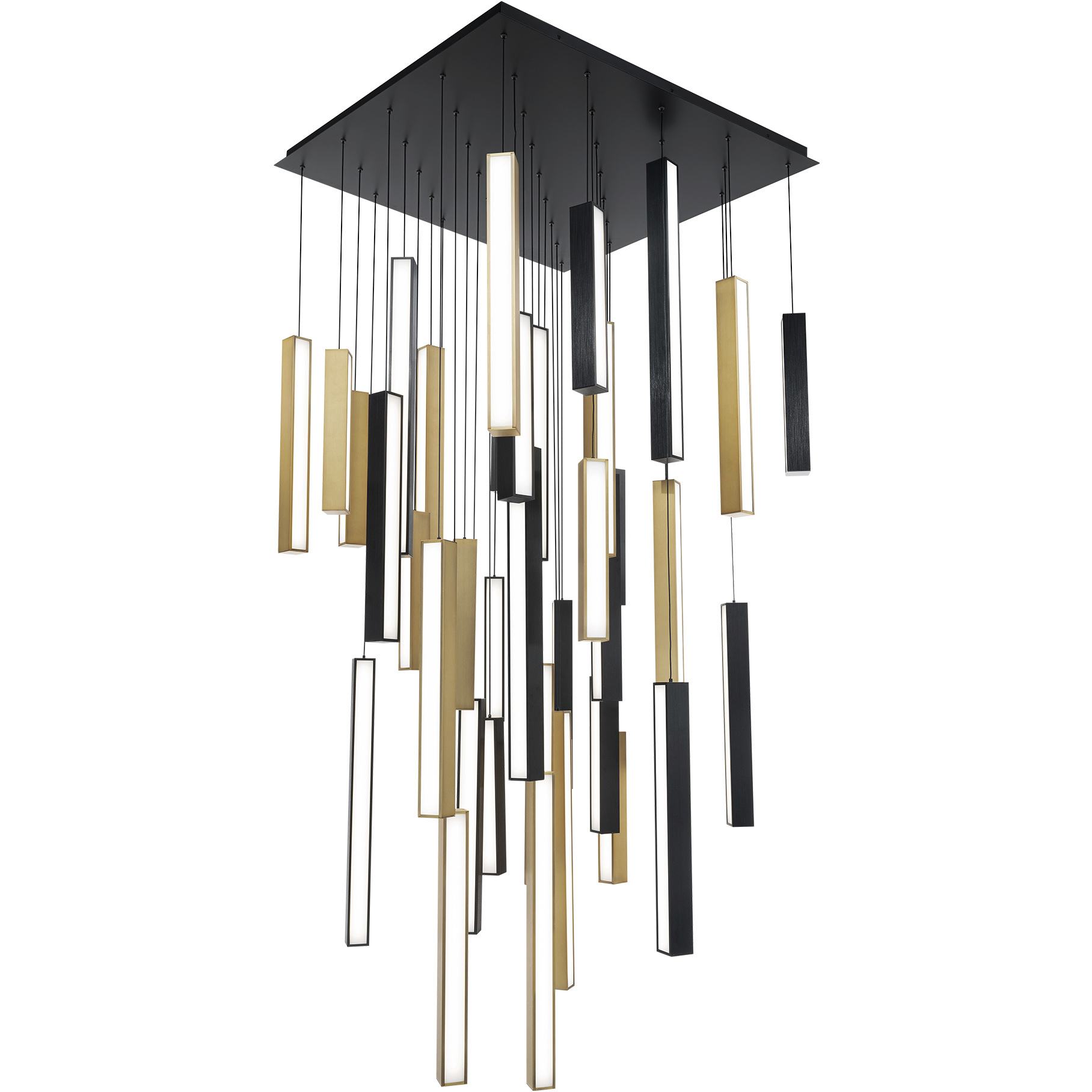 Chaos LED 36 inch Black and Aged Brass Multi-Light Pendant Ceiling Light