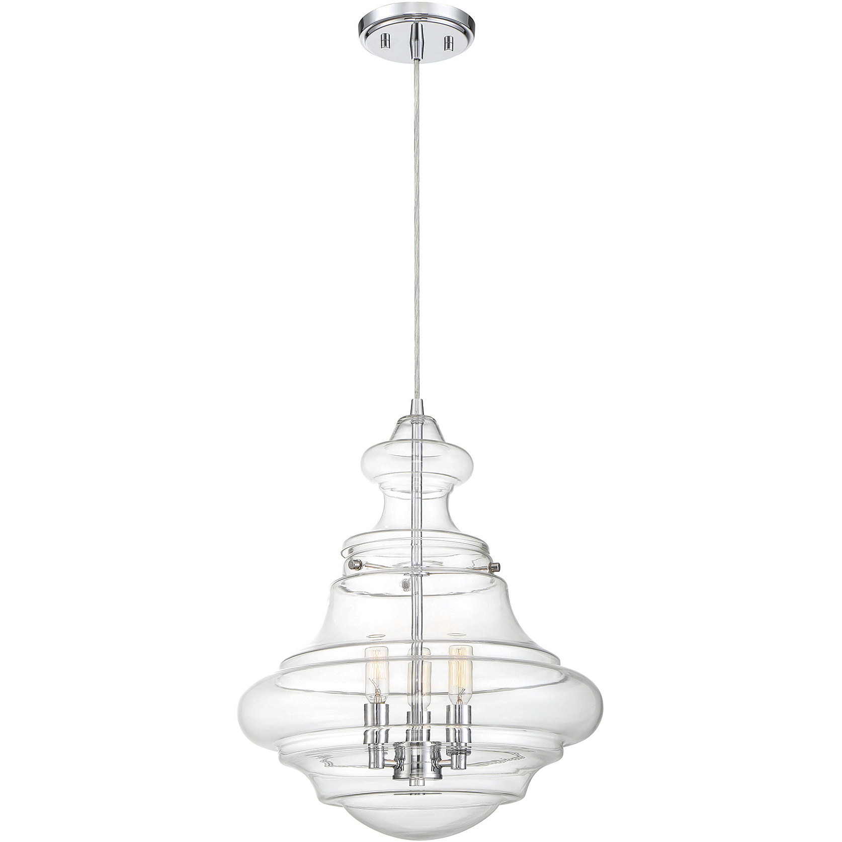 Industrial 3 Light 15 inch Chrome Pendant Ceiling Light