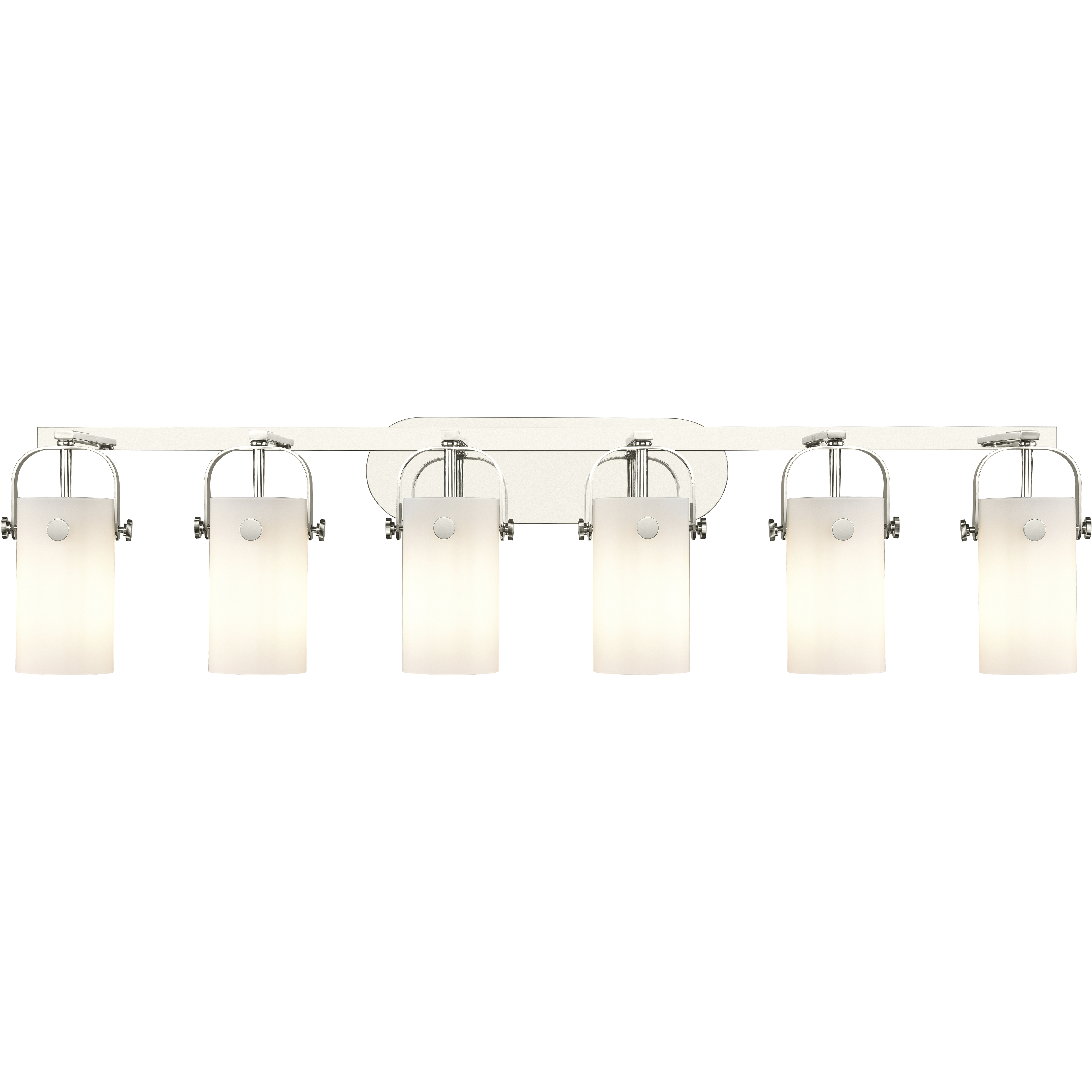 Pilaster II Cylinder 6 Light 43.88 inch Polished Nickel Bath Vanity Light Wall Light in Matte White Glass