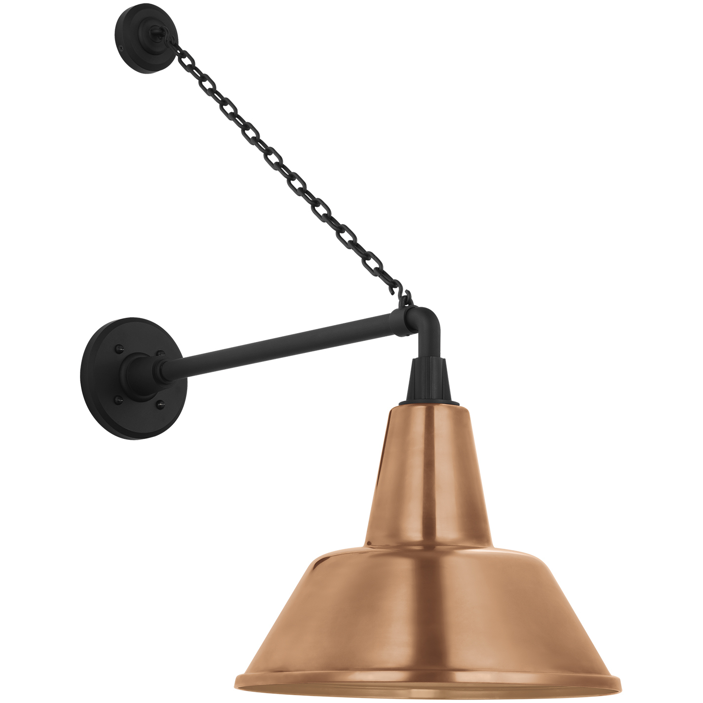 Thomas O'Brien Academy Barn Light LED 27.5 inch Matte Black Anchored Mack Barn Light in 12.5" Soft Copper Bowers Shade