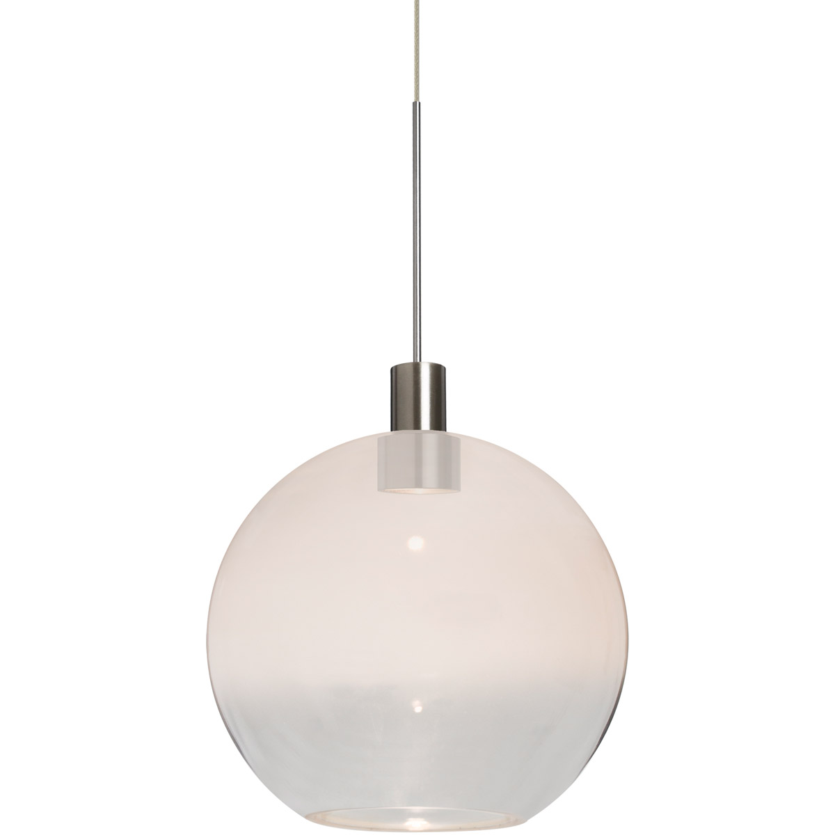 Newton 1 Light Satin Nickel Pendant Ceiling Light in Milky White/Clear Glass