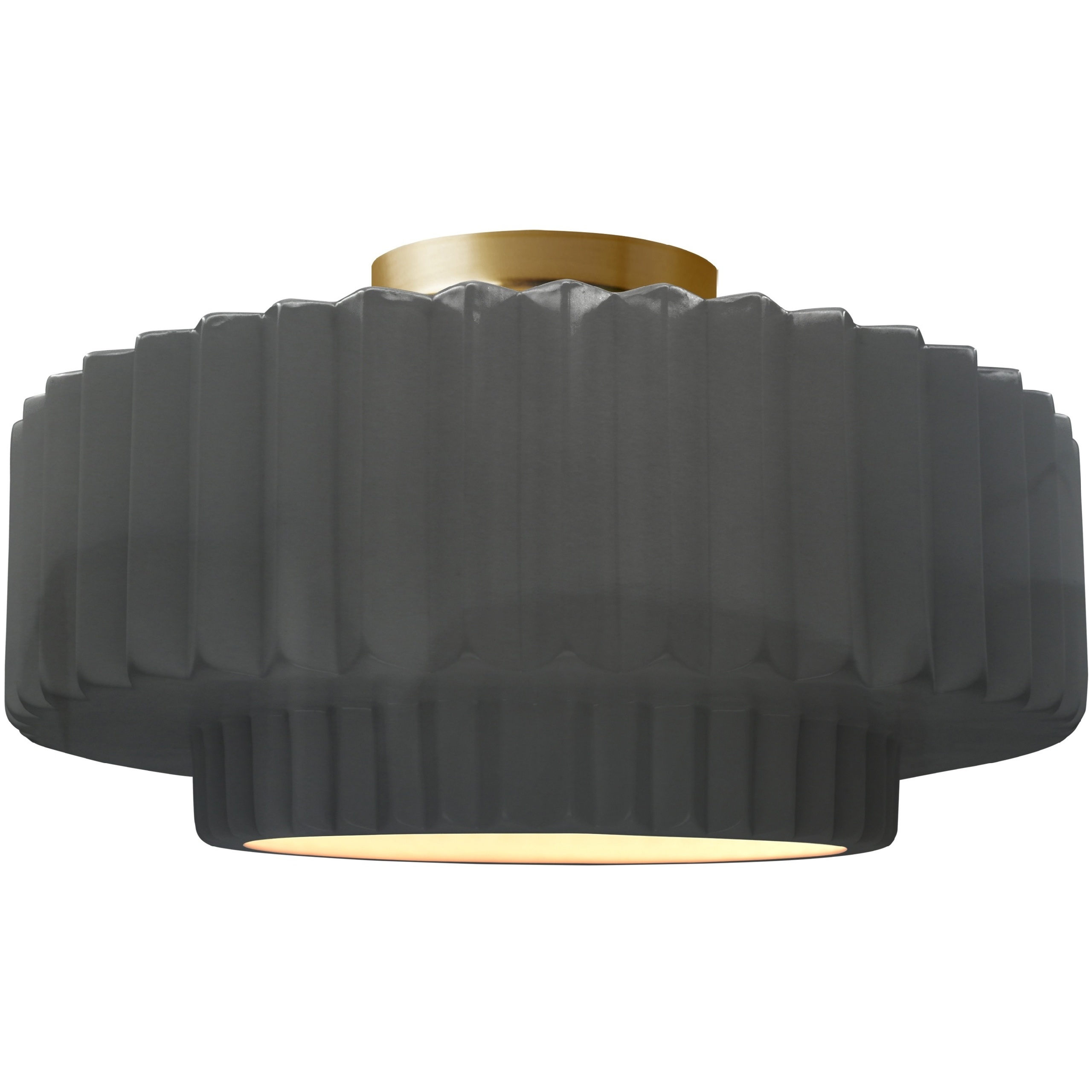 Radiance Collection - Pleated Tier LED 14.5 inch Gloss Grey and Brushed Brass Semi-Flush Ceiling Light in Dedicated LED, Gloss Gray, 14.5W x 7.25H, Form+Finish+Function