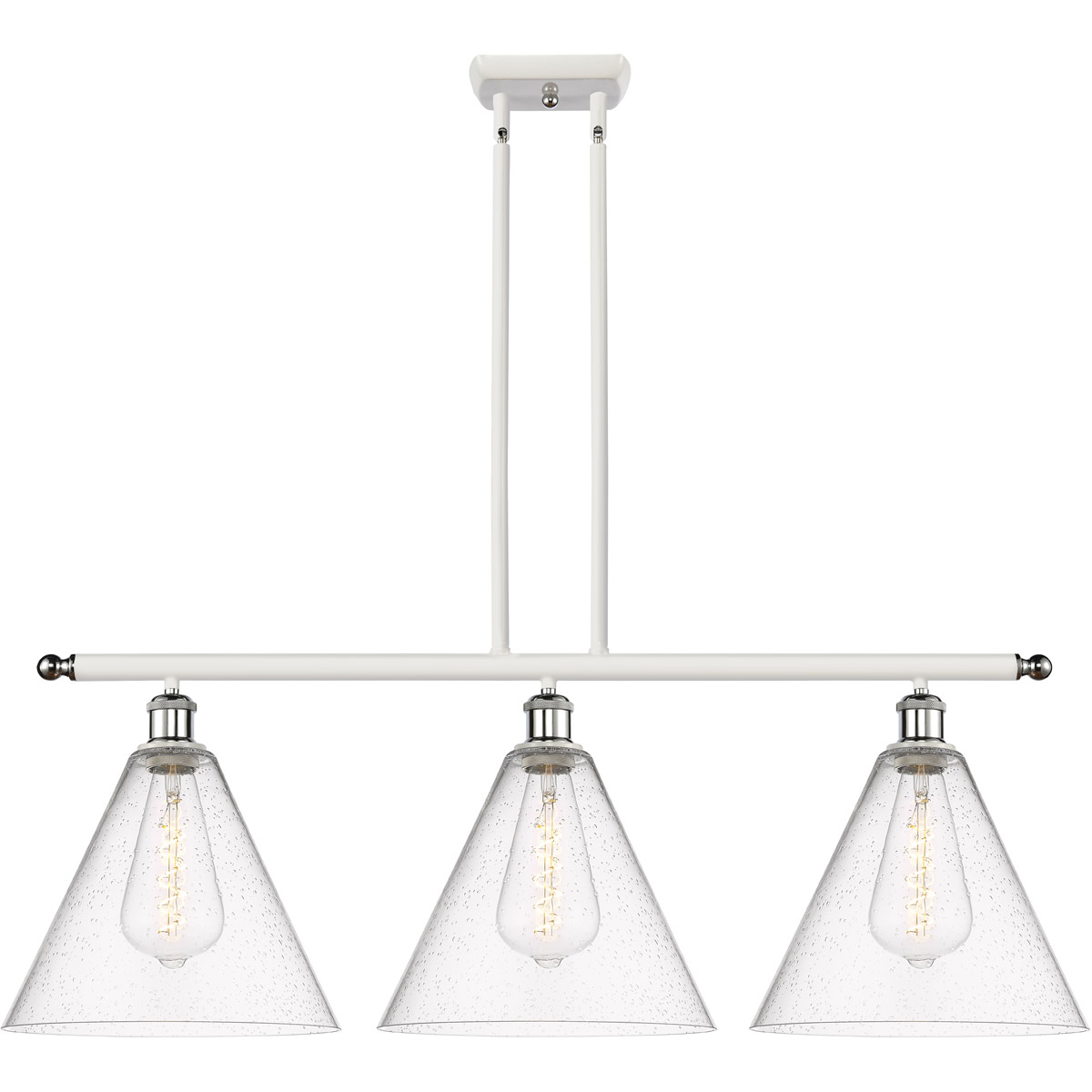 Ballston Ballston Cone LED 38.5 inch White and Polished Chrome Island Light Ceiling Light in Seedy Glass