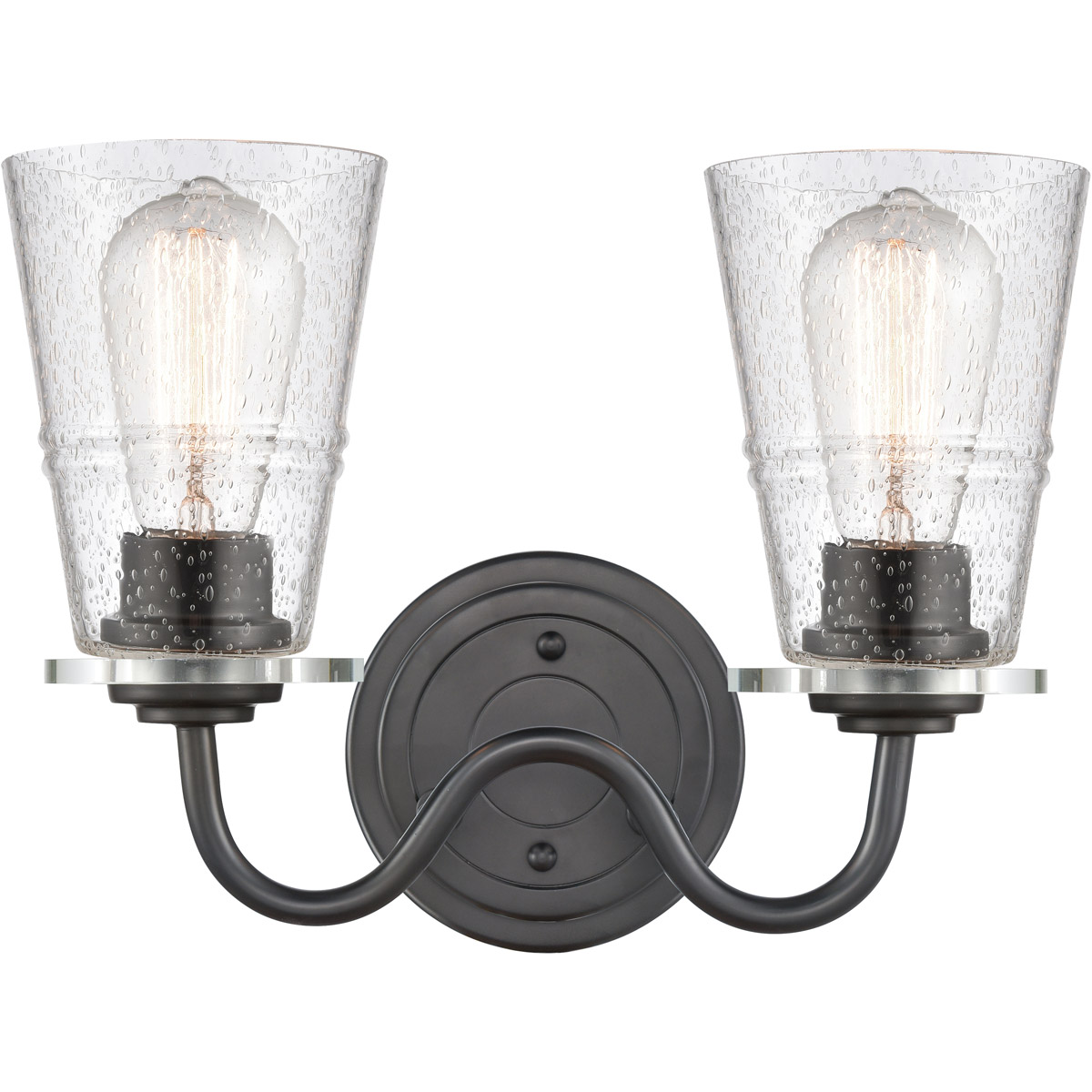 Scarlett 2 Light 14 inch Matte Black Bath Vanity Light Wall Light in Seedy Glass