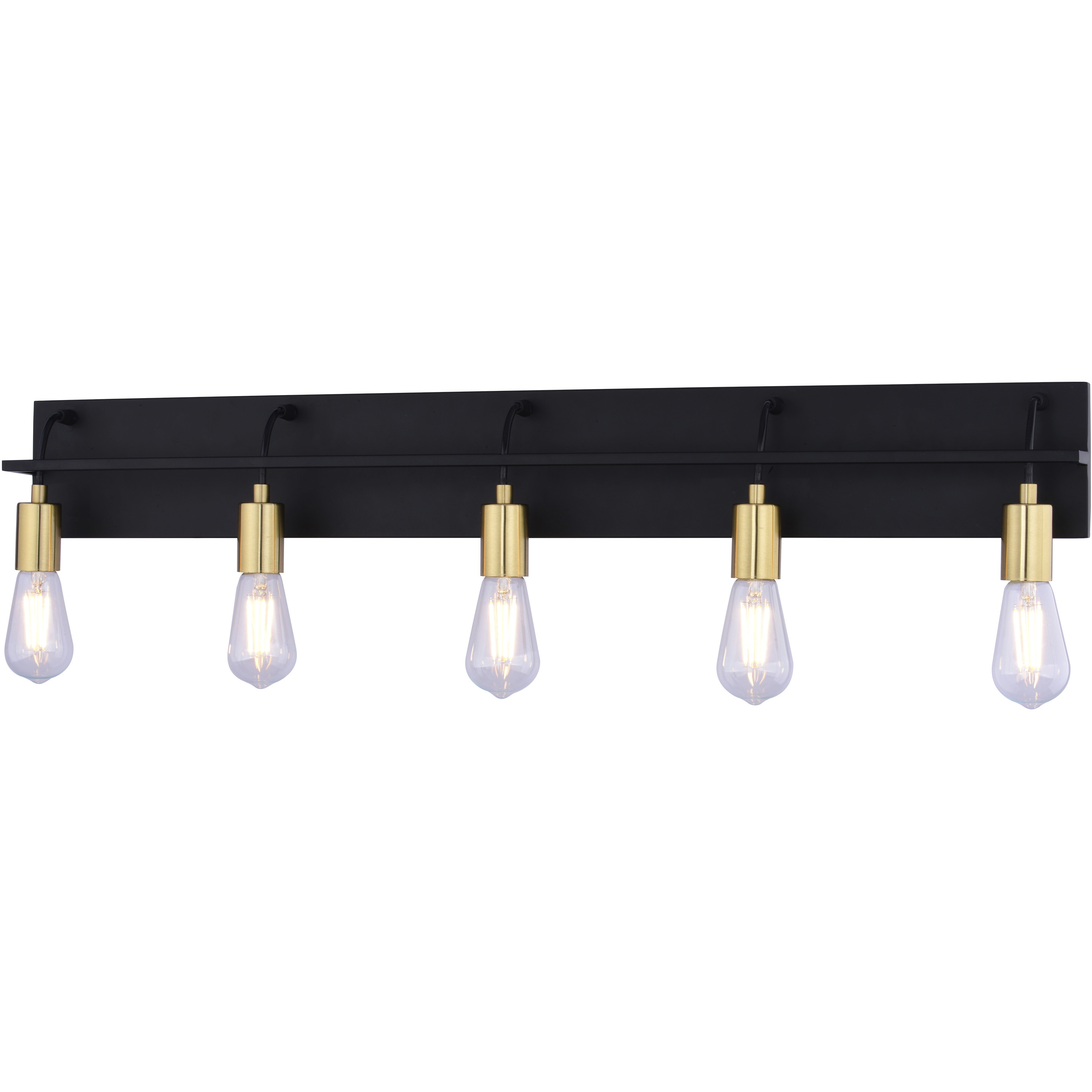 Seward Park 5 Light 36 inch Black and Satin Brass Bathroom Vanity Wall Light, Full Backplate