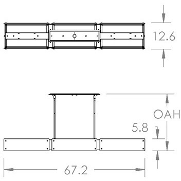 Textured Glass 6 Light Burnished Bronze Linear Pendant Ceiling Light in E26 Incandescent, Floret Inner - Smoke Outer