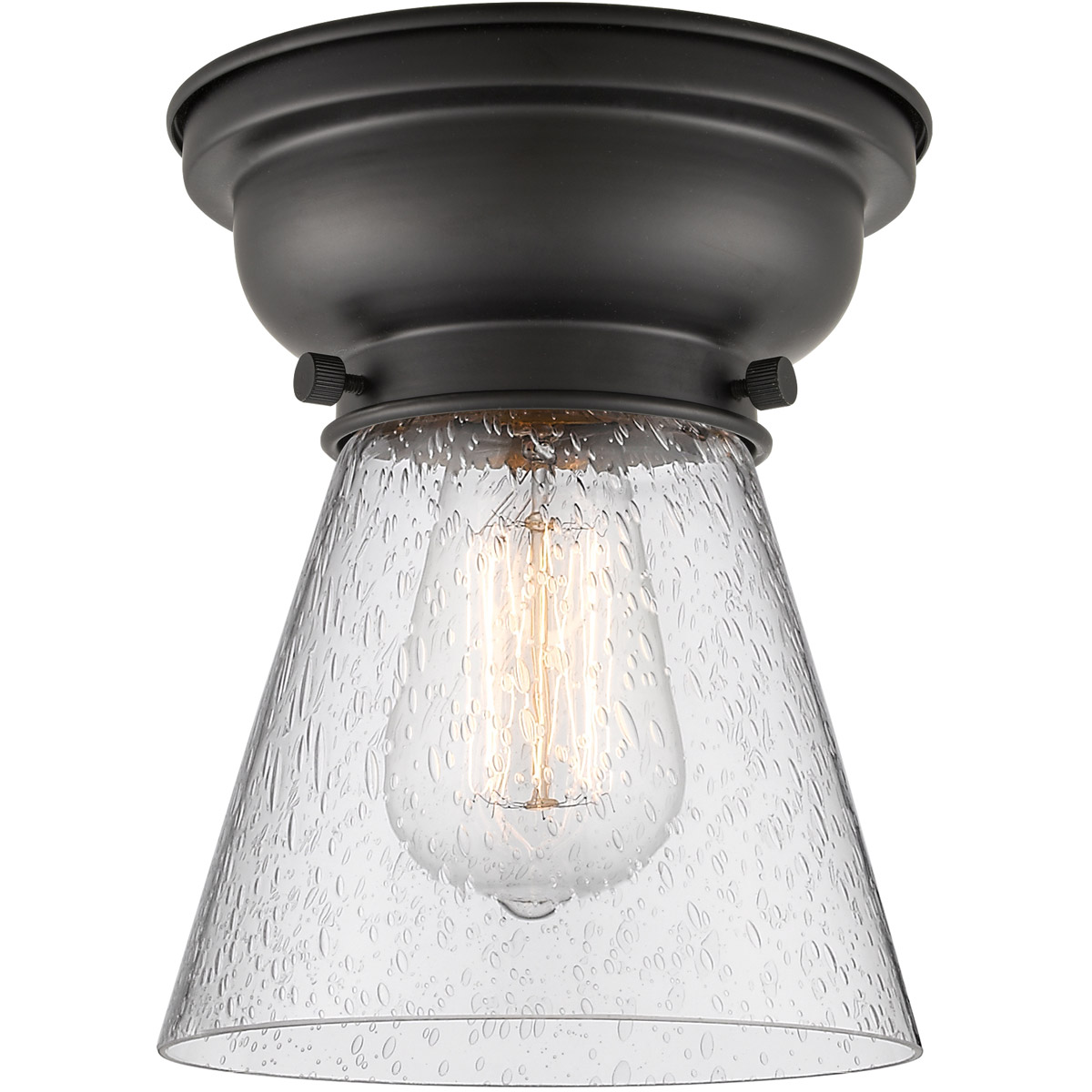 Aditi Small Cone 1 Light 6 inch Matte Black Flush Mount Ceiling Light in Seedy Glass, Aditi