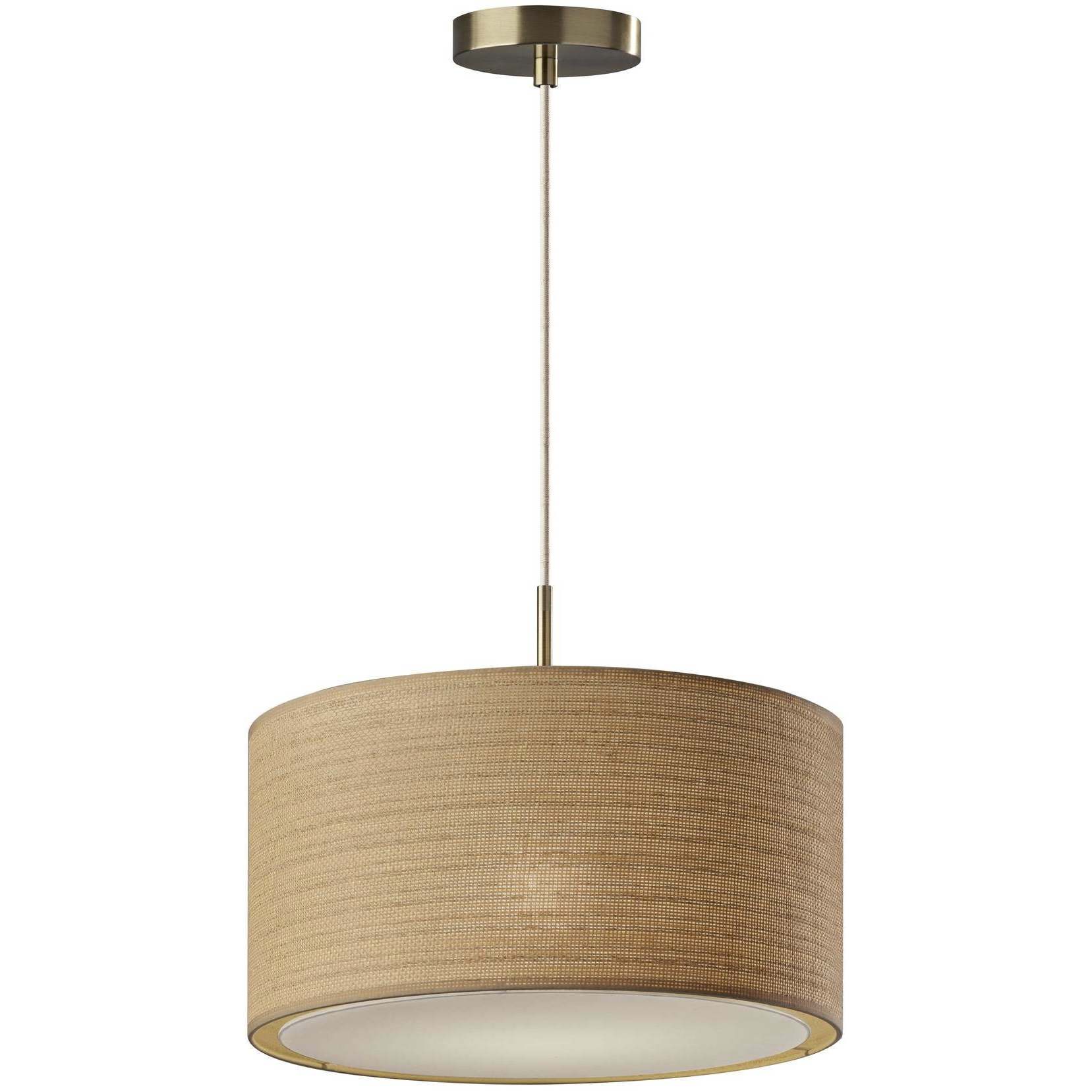 Harvest 20 inch Antique Brass Pendant Ceiling Light in Natural Woven with Beige Trim, Large