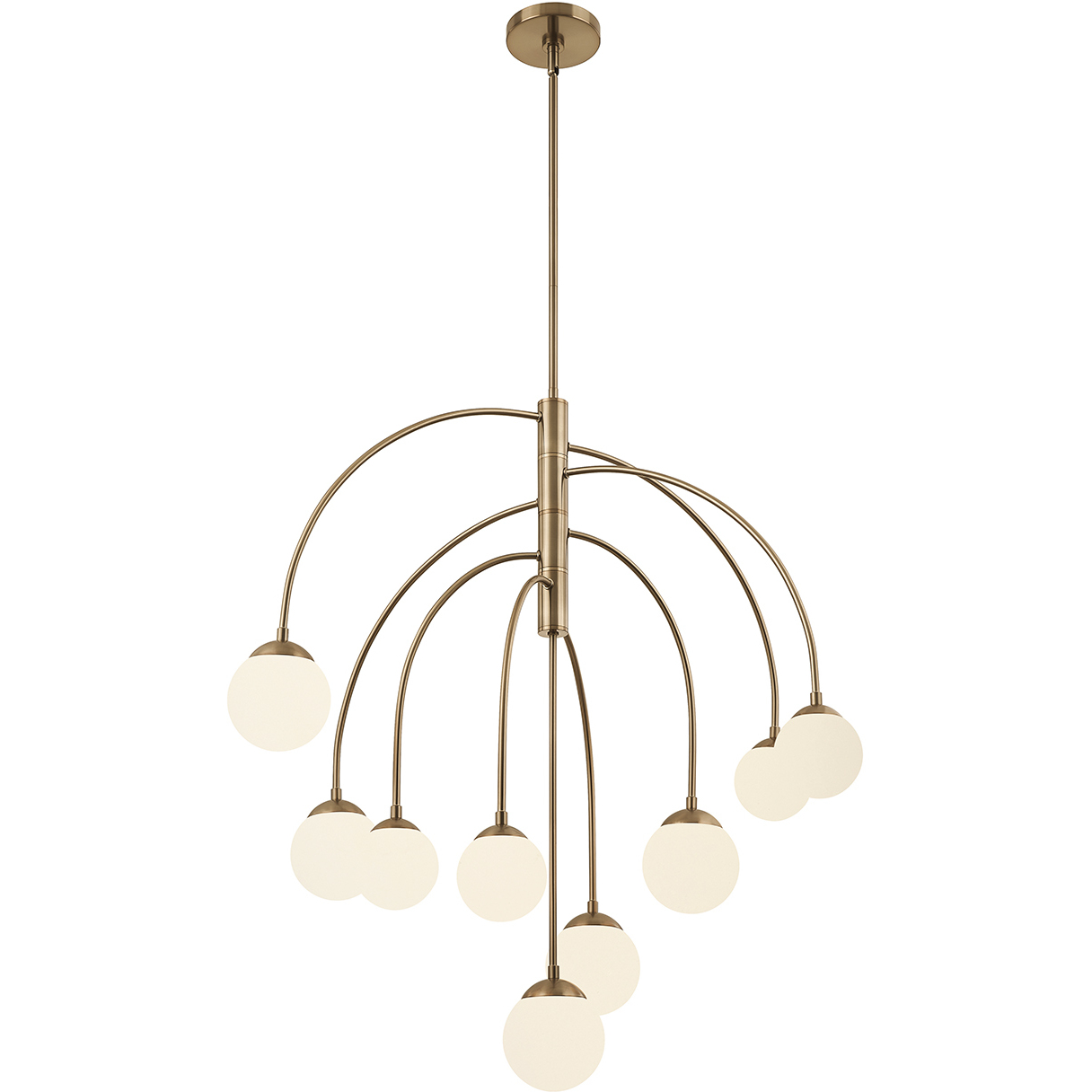 Fusion Collection - Noho Family 9 Light 32 inch Brushed Brass and Etched Opal Chandelier Ceiling Light in 32" D x 32" W x 35" H, EVOLV
