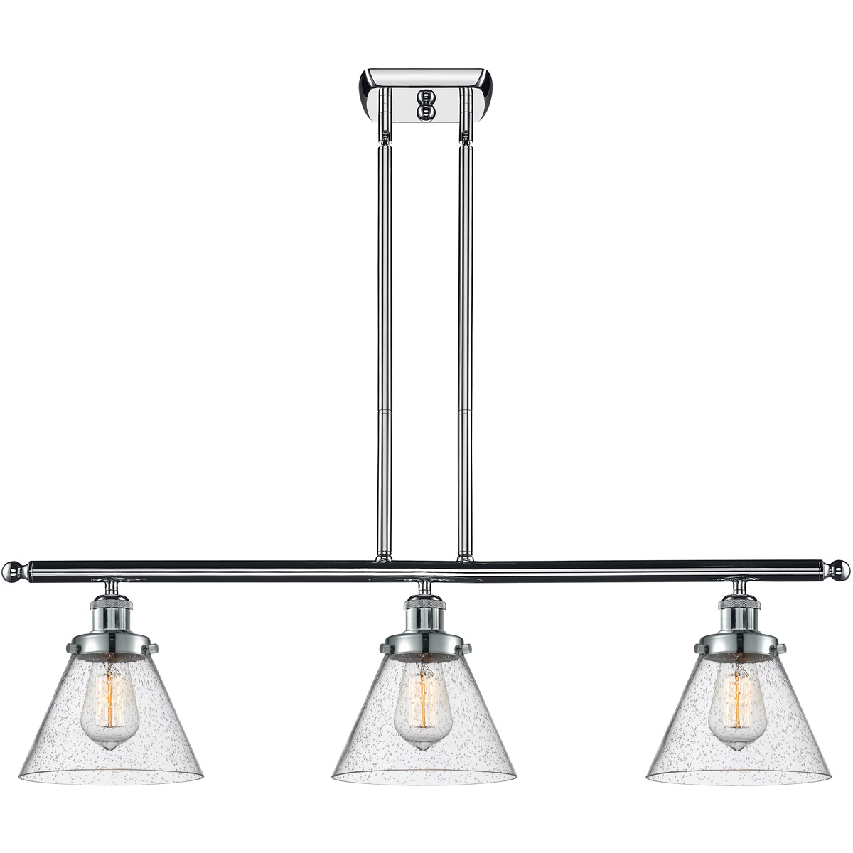 Ballston Large Cone 3 Light 36 inch Polished Chrome Island Light Ceiling Light in Seedy Glass, Ballston