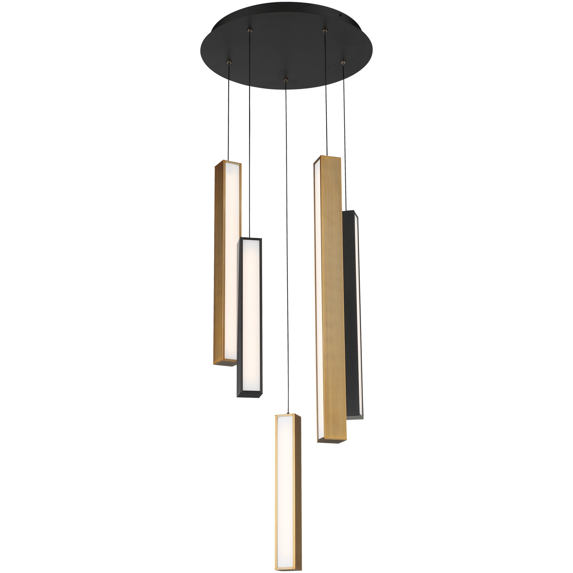 Chaos LED 17 inch Black and Aged Brass Multi-Light Pendant Ceiling Light in 5, 17in., Black Aged Brass/Black