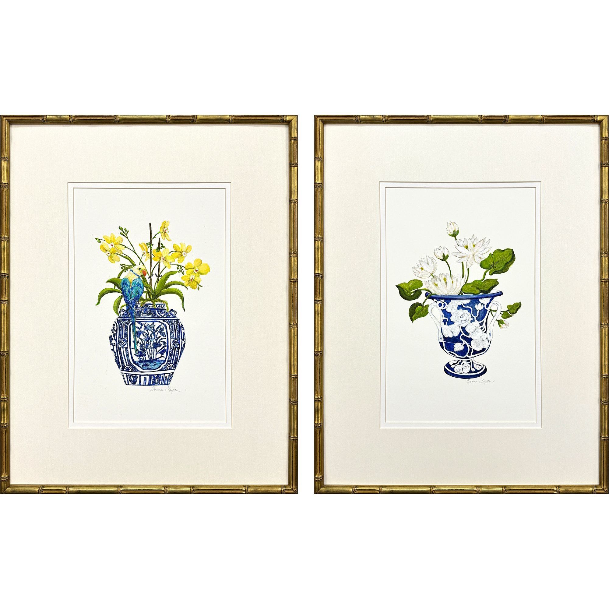Blue and White Blue and Multi and Red and Yellow Framed Art