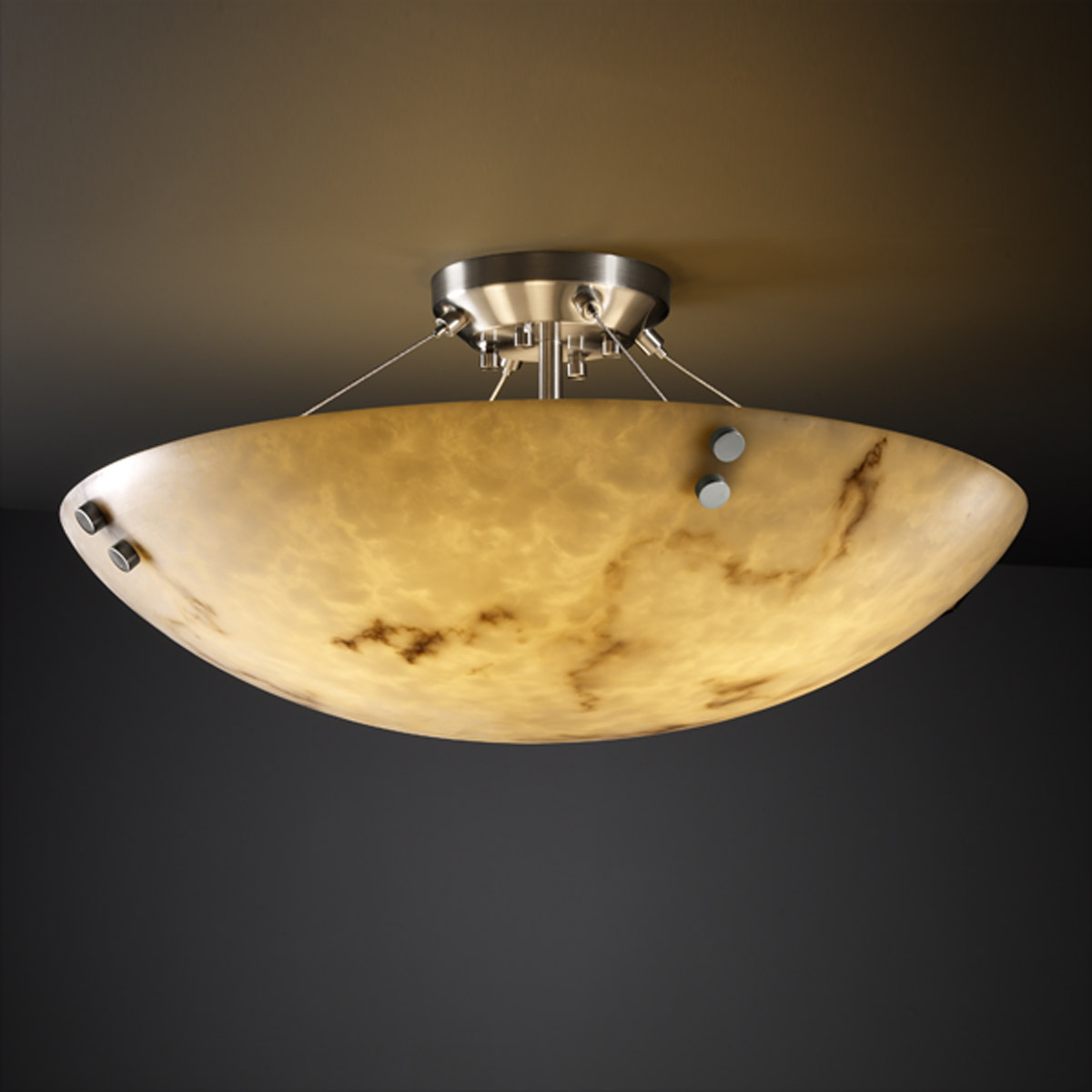 Lumenaria 6 Light 21 inch Brushed Nickel Semi-Flush Bowl Ceiling Light in Pair of Cylinders, Round Bowl, Incandescent