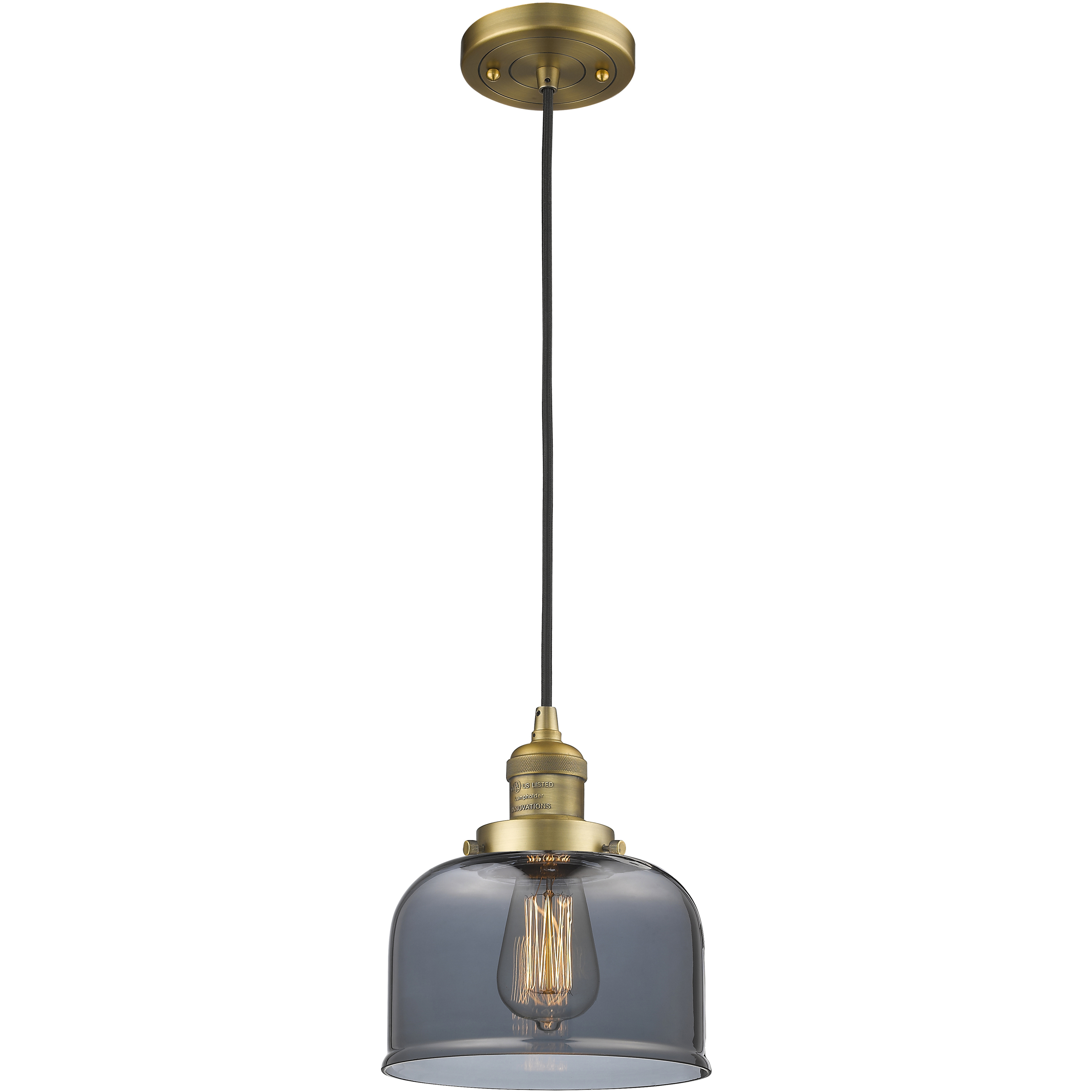 Franklin Restoration Bell 1 Light 8 inch Brushed Brass Mini Pendant Ceiling Light in Bulb Not Included, Light Smoke Glass, Franklin Restoration