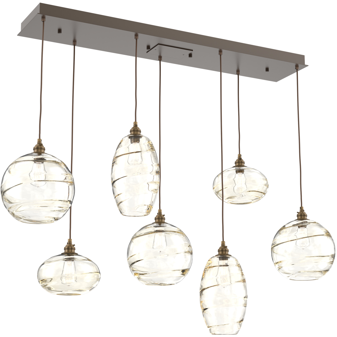 Misto 7 Light 48.4 inch Flat Bronze Linear Pendant Ceiling Light in Misto Amber, Multi-Port