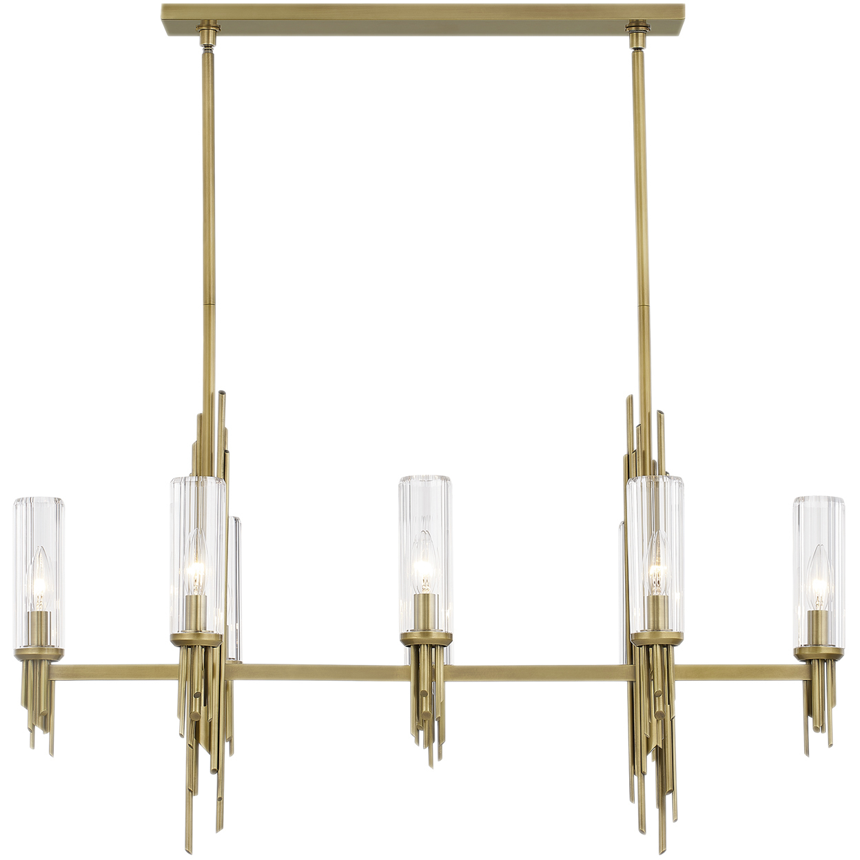Torres 8 Light 38.25 inch Ribbed Glass/Vintage Brass Linear Pendant Ceiling Light