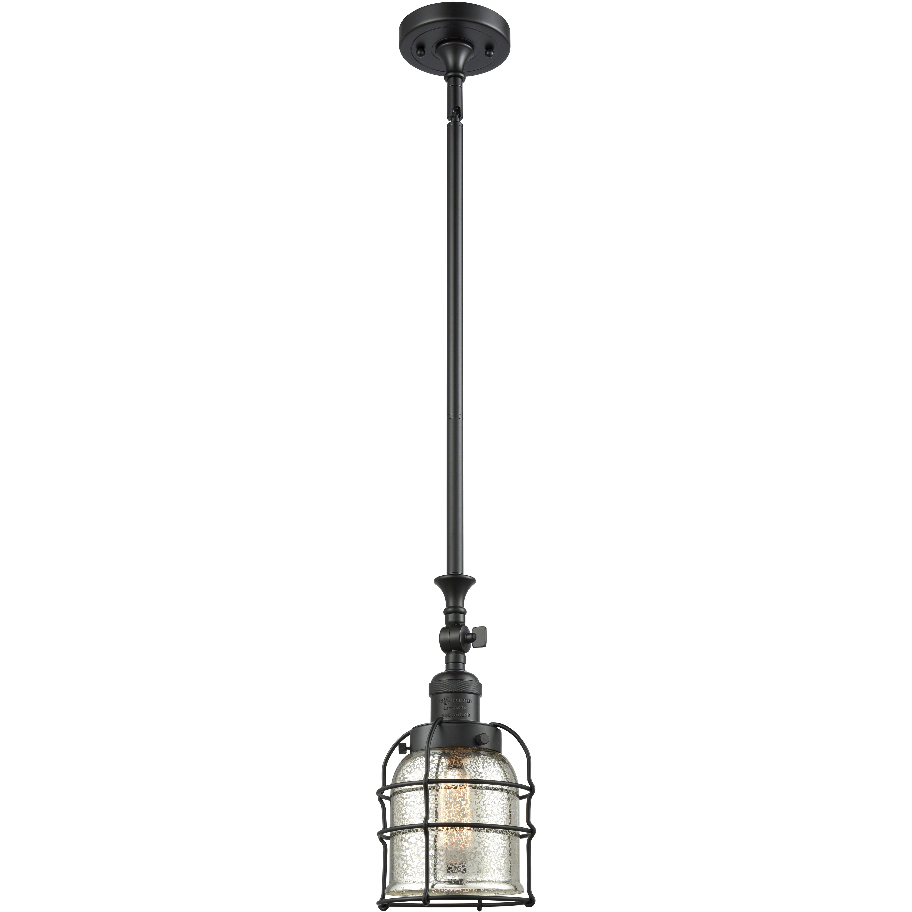 Franklin Restoration Bell Cage 1 Light 6 inch Matte Black Mini Pendant Ceiling Light in Incandescent, Silver Plated Mercury, Franklin Restoration