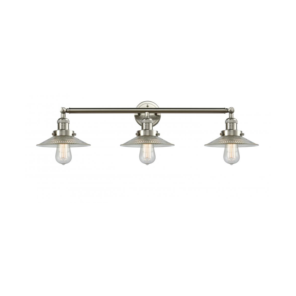 Franklin Restoration Halophane LED 33 inch Brushed Satin Nickel Bath Vanity Light Wall Light in Clear Halophane Glass, Franklin Restoration