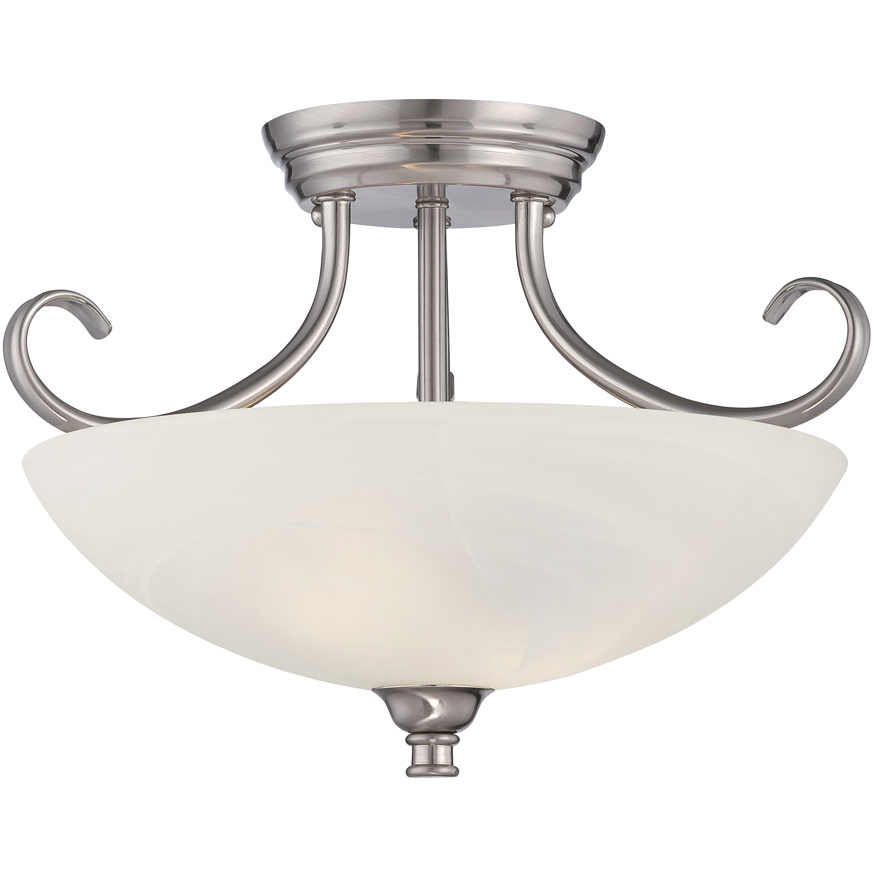 Kendall 2 Light 16 inch Satin Platinum Semi-Flush Ceiling Light in Alabaster