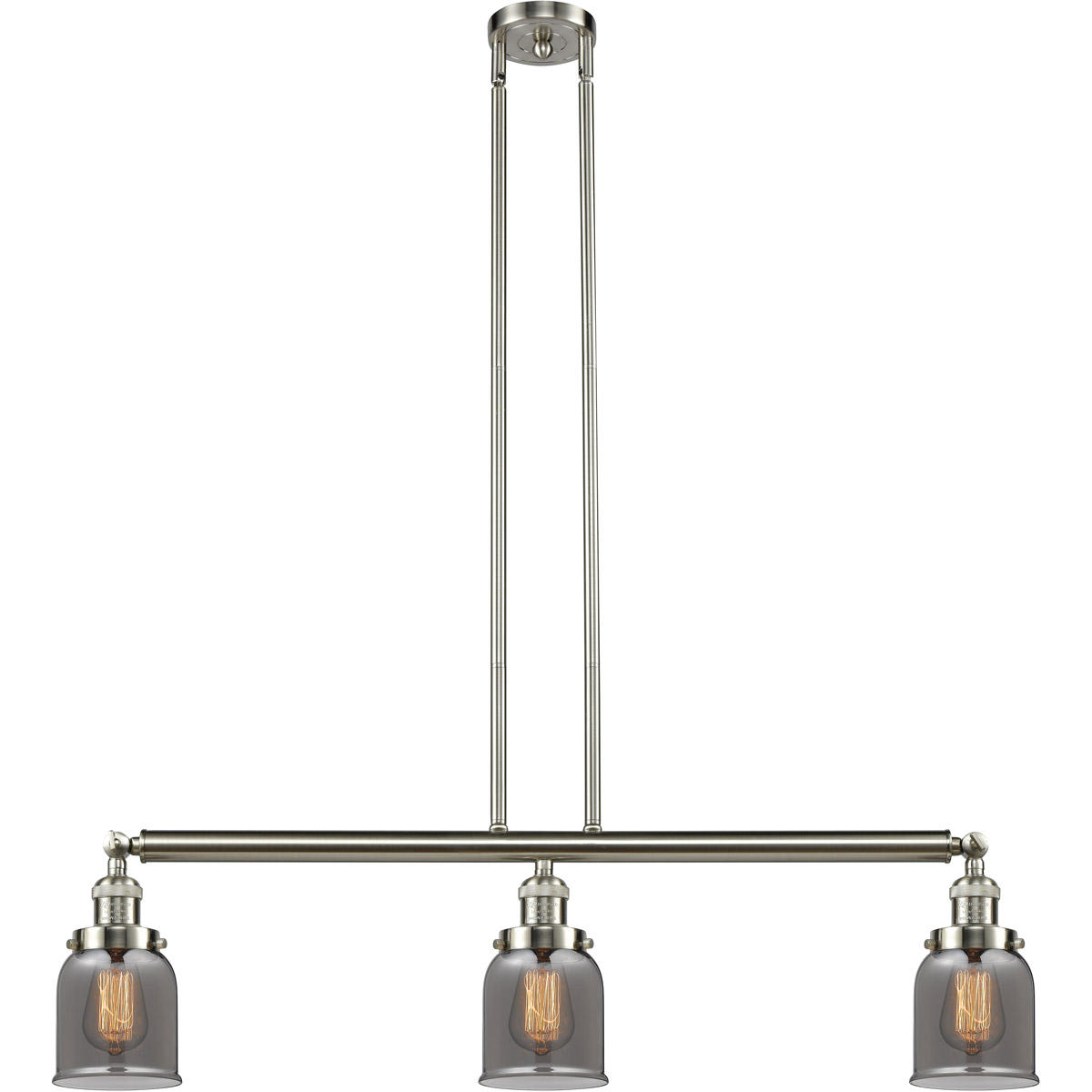 Franklin Restoration Small Bell 3 Light 37.5 inch Brushed Satin Nickel Island Light Ceiling Light in Light Smoke Glass, Franklin Restoration