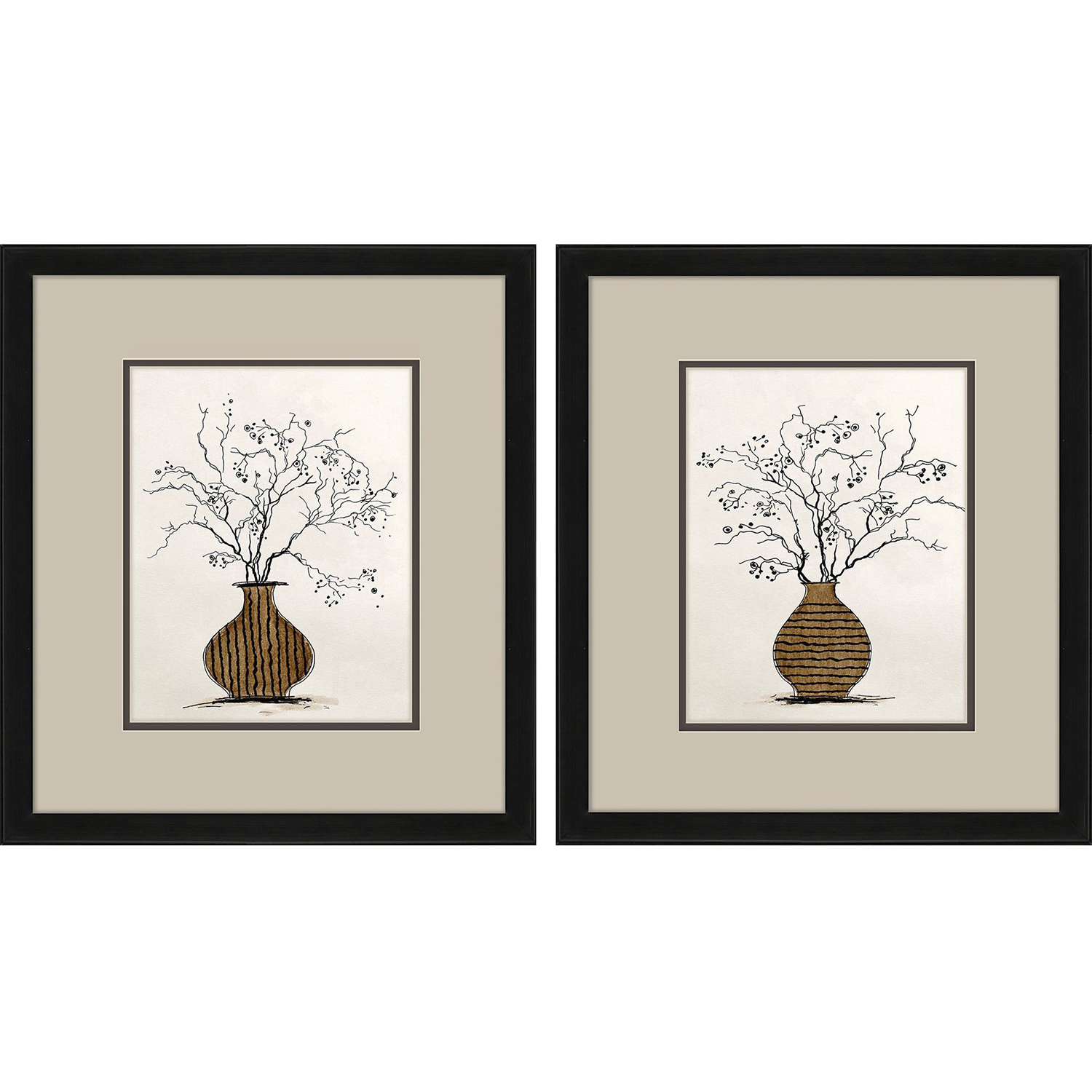 Branches in Urn Black and Neutral and Beige and Multi Framed Art, Propac