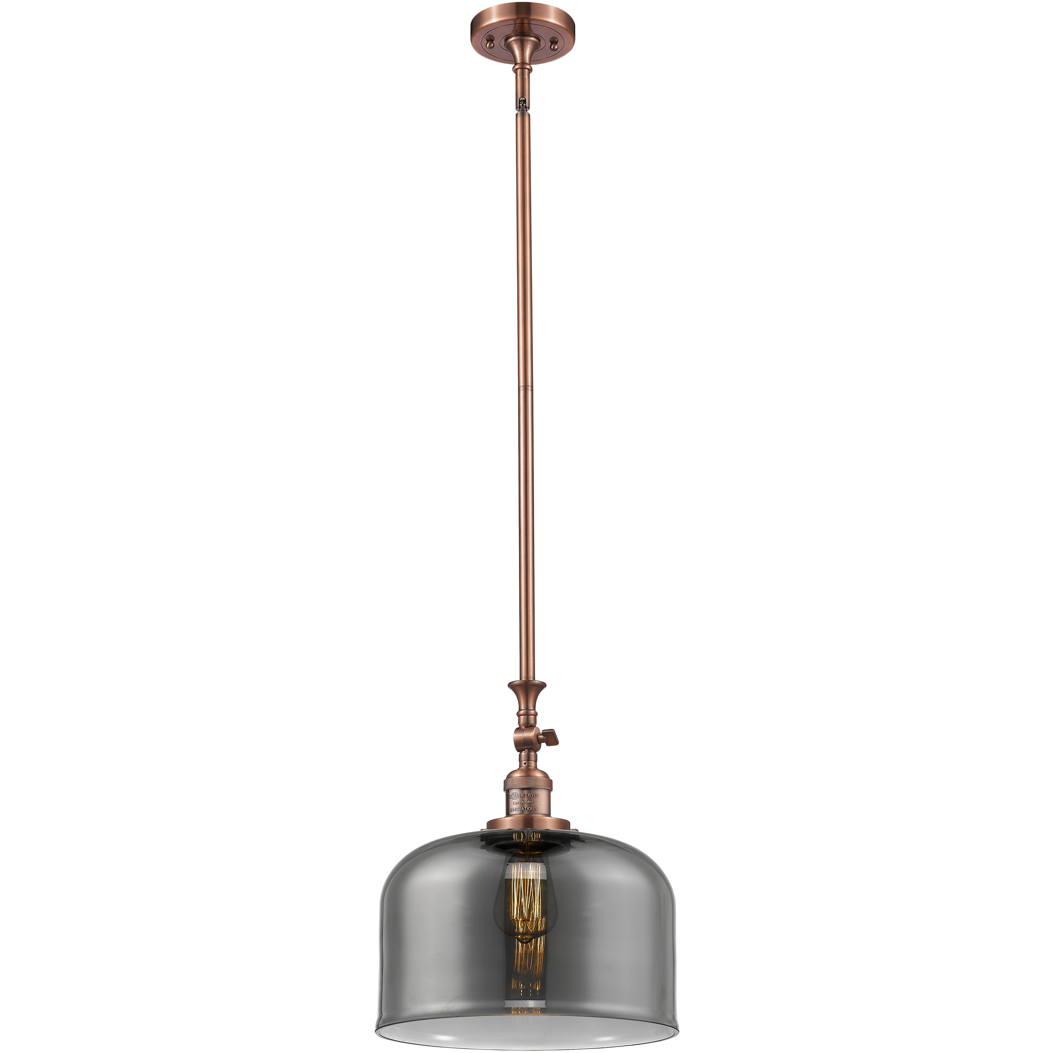 Franklin Restoration Bell LED 12 inch Antique Copper Mini Pendant Ceiling Light in Plated Smoke, Franklin Restoration