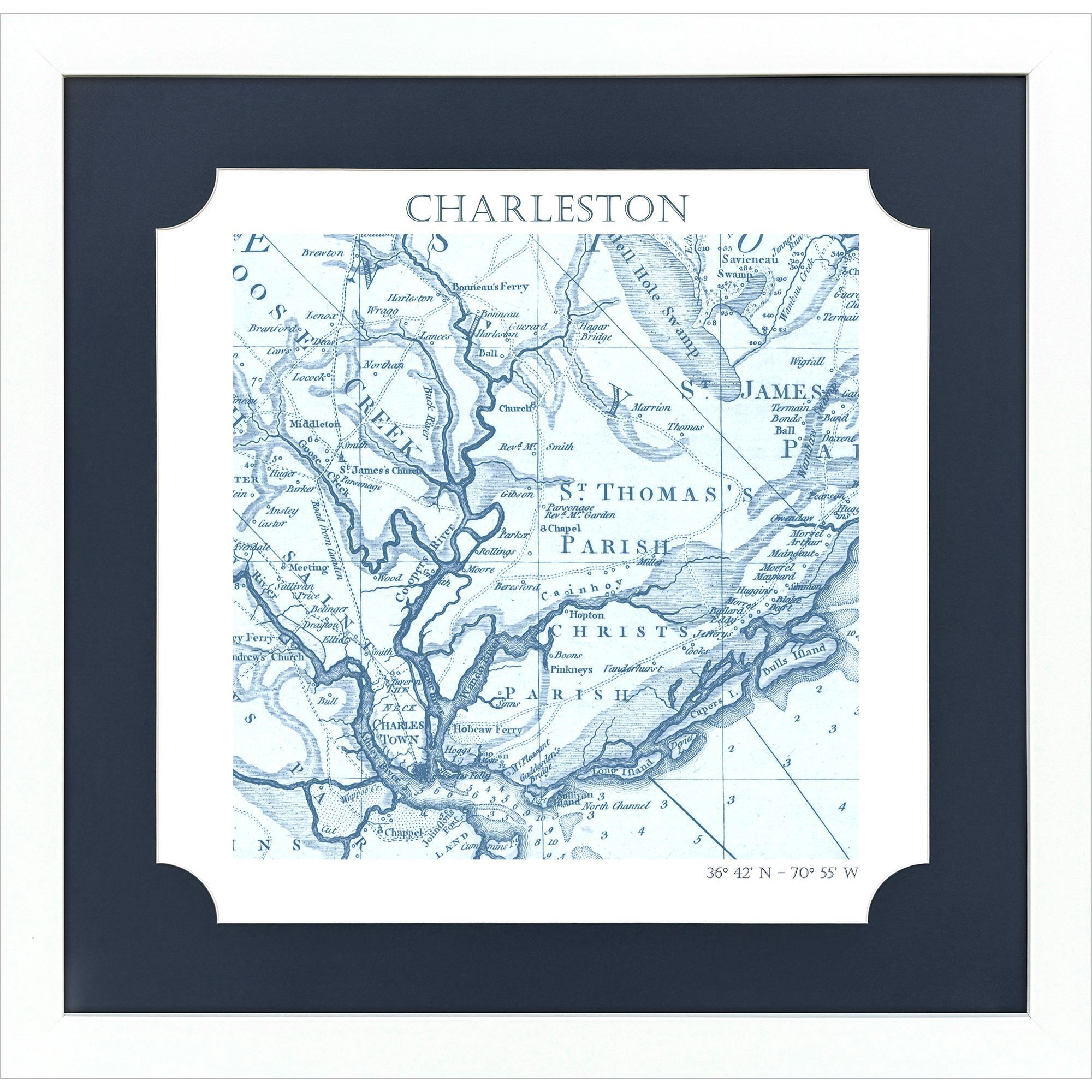 Charleston / Hilton Head / Kiawan Island / Savannah Blue and White Framed Art, Propac