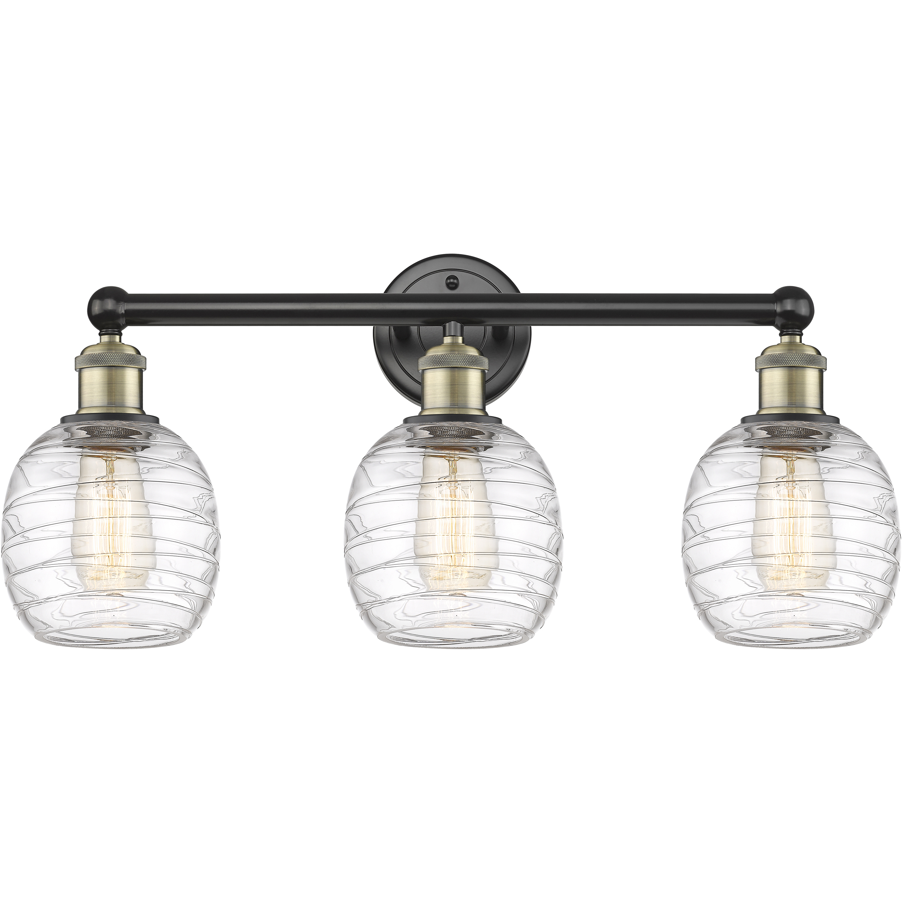 Belfast 3 Light 24 inch Black Antique Brass Bath Vanity Light Wall Light in Deco Swirl