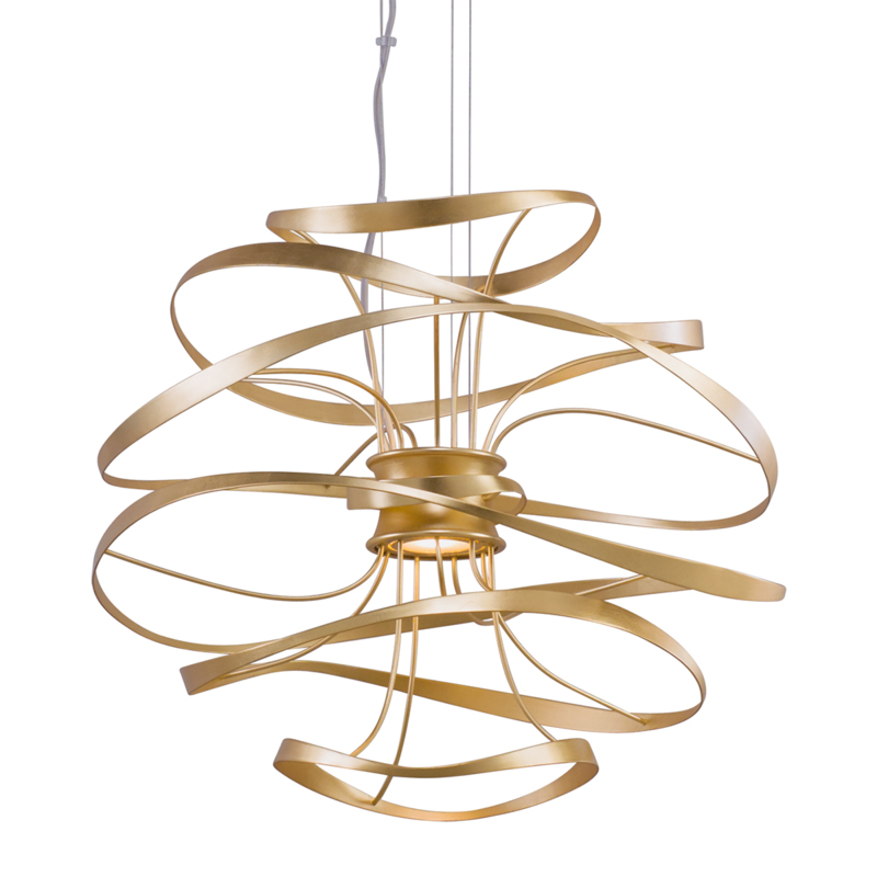 Calligraphy LED 26 inch Gold Leaf with Polished Stainless Accents Pendant Ceiling Light in 24.00